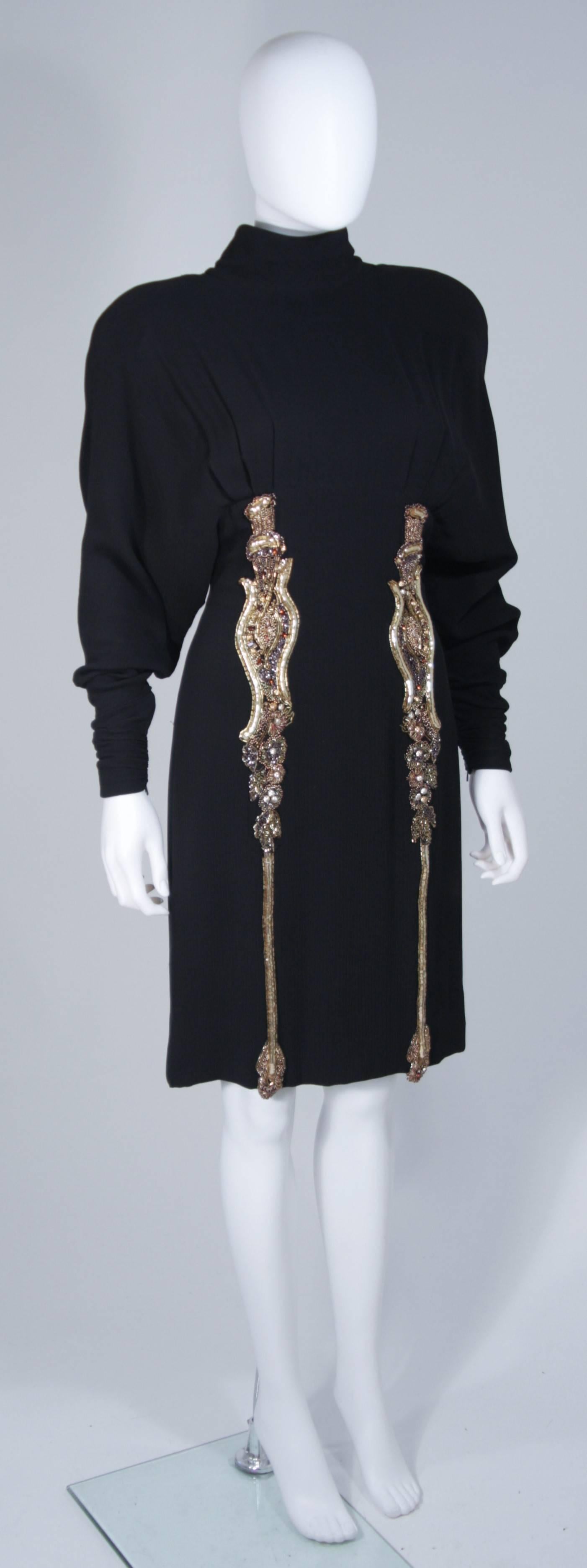 KARL LAGERFELD Circa 1980's Black Silk Embellished Cocktail Dress Size 40 In Excellent Condition In Los Angeles, CA