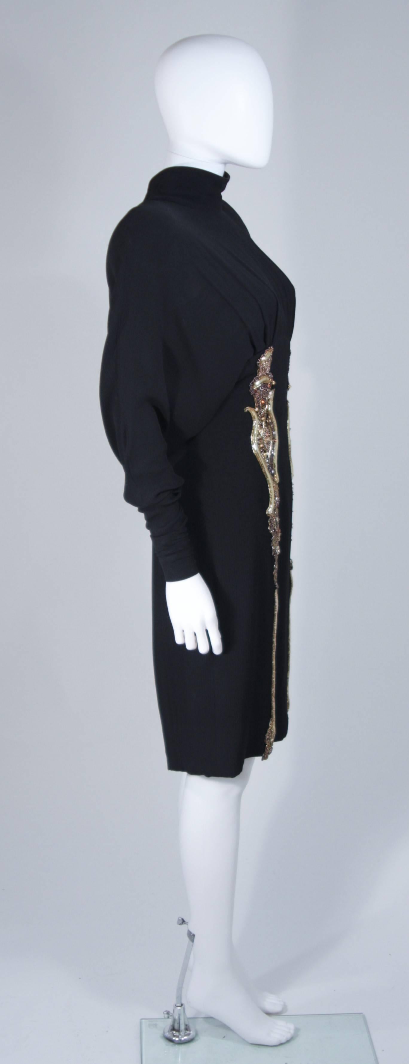 KARL LAGERFELD Circa 1980's Black Silk Embellished Cocktail Dress Size 40 2