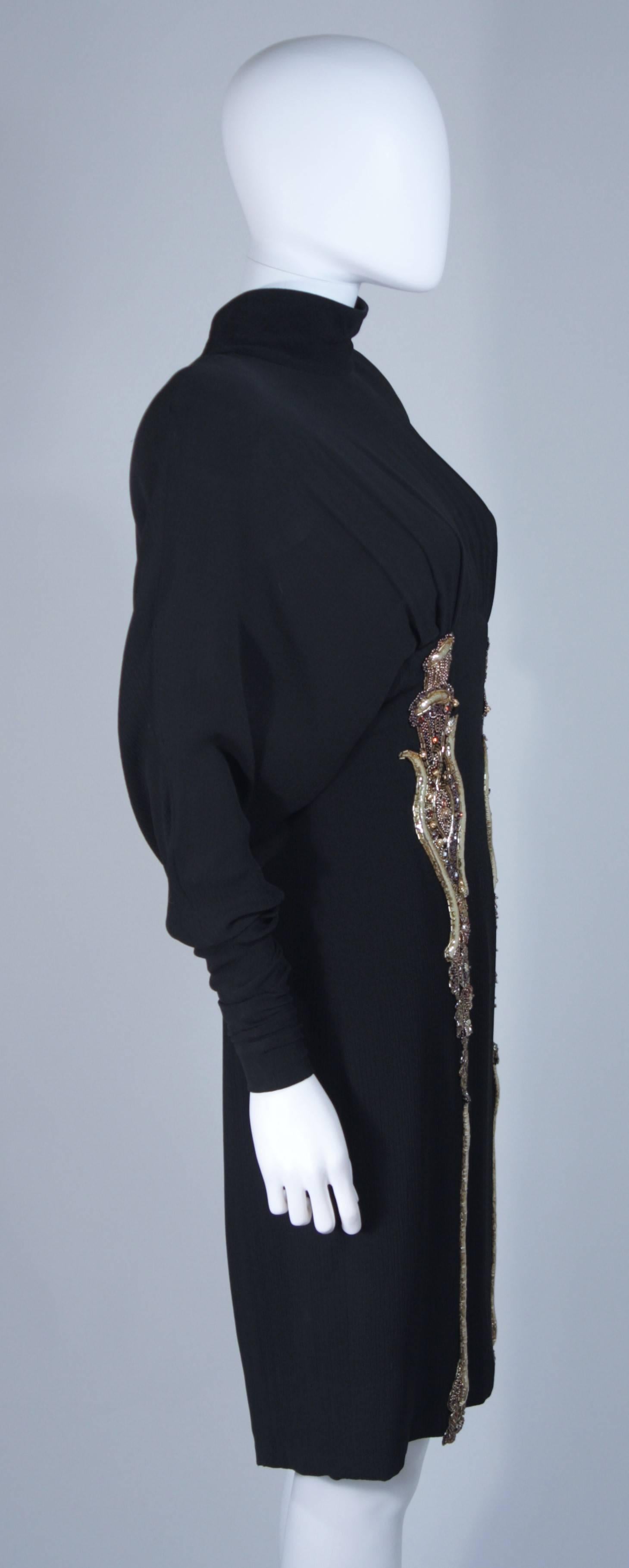 KARL LAGERFELD Circa 1980's Black Silk Embellished Cocktail Dress Size 40 3