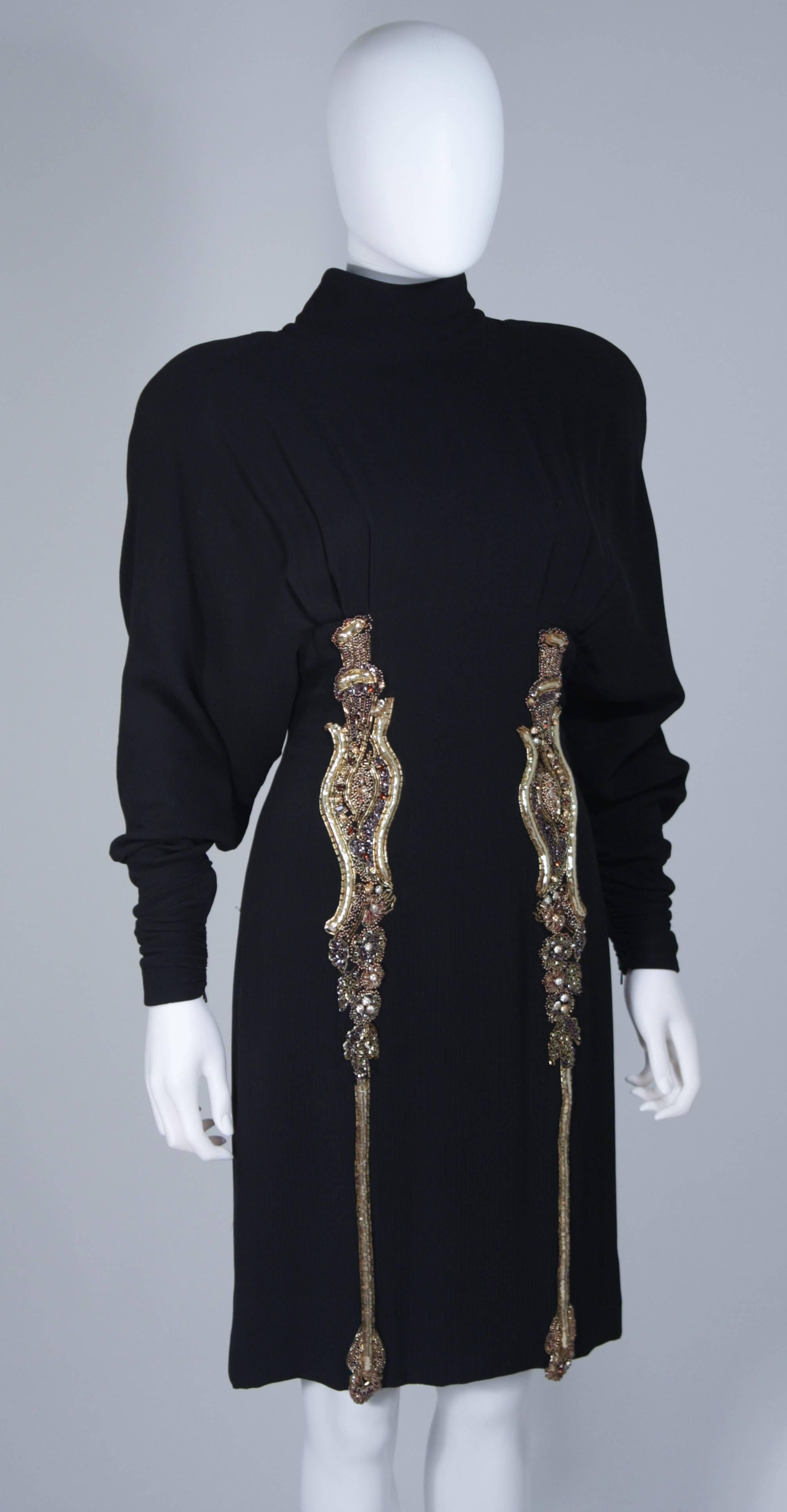 KARL LAGERFELD Circa 1980's Black Silk Embellished Cocktail Dress Size 40 1