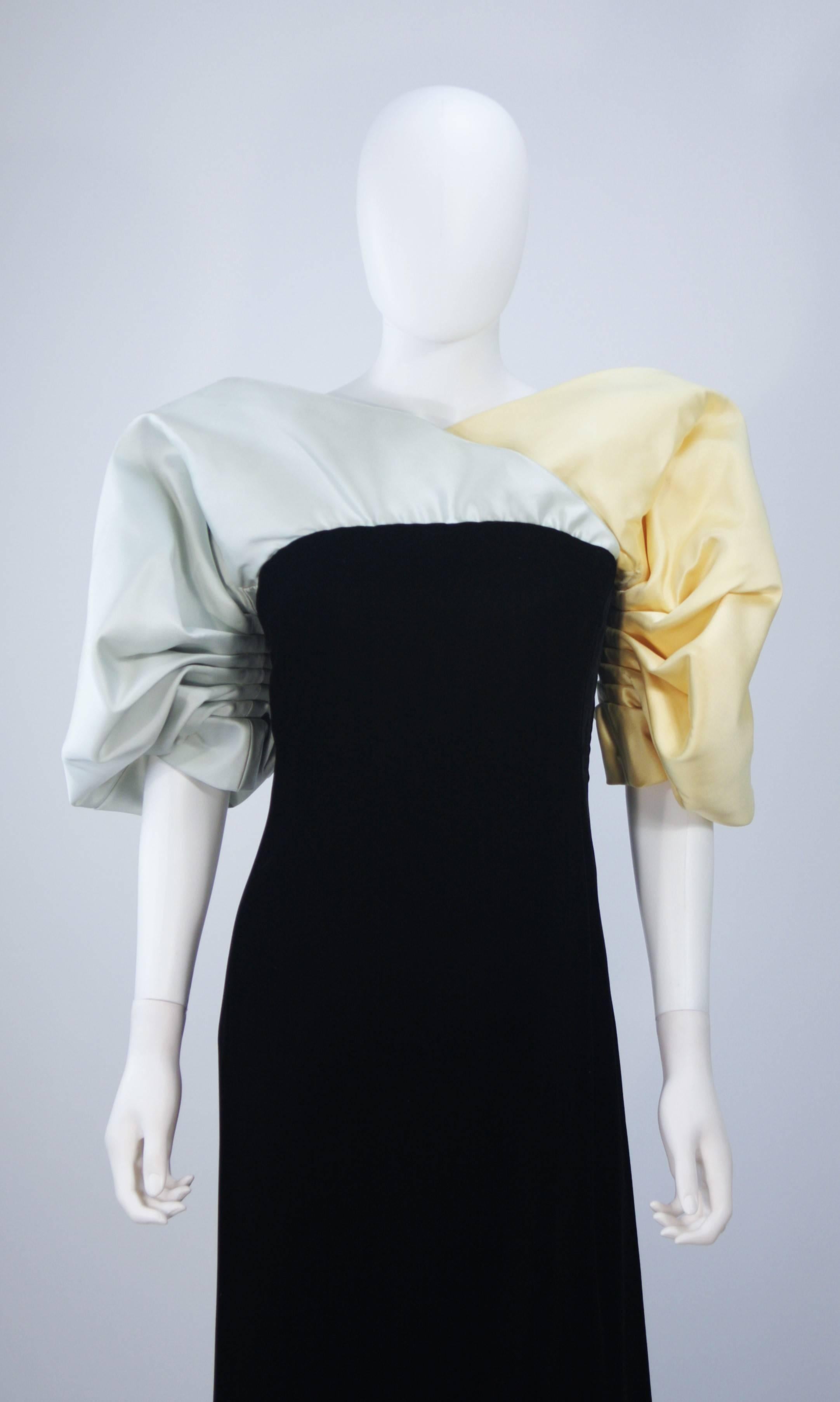 JACQUELINE DE RIBES Velvet Color Block Gown with Abstract Darted Sleeve Size 2-4 In Excellent Condition For Sale In Los Angeles, CA