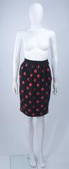 VALENTINO Black Suede Skirt with Red Leather Polka Dots Size 4-6