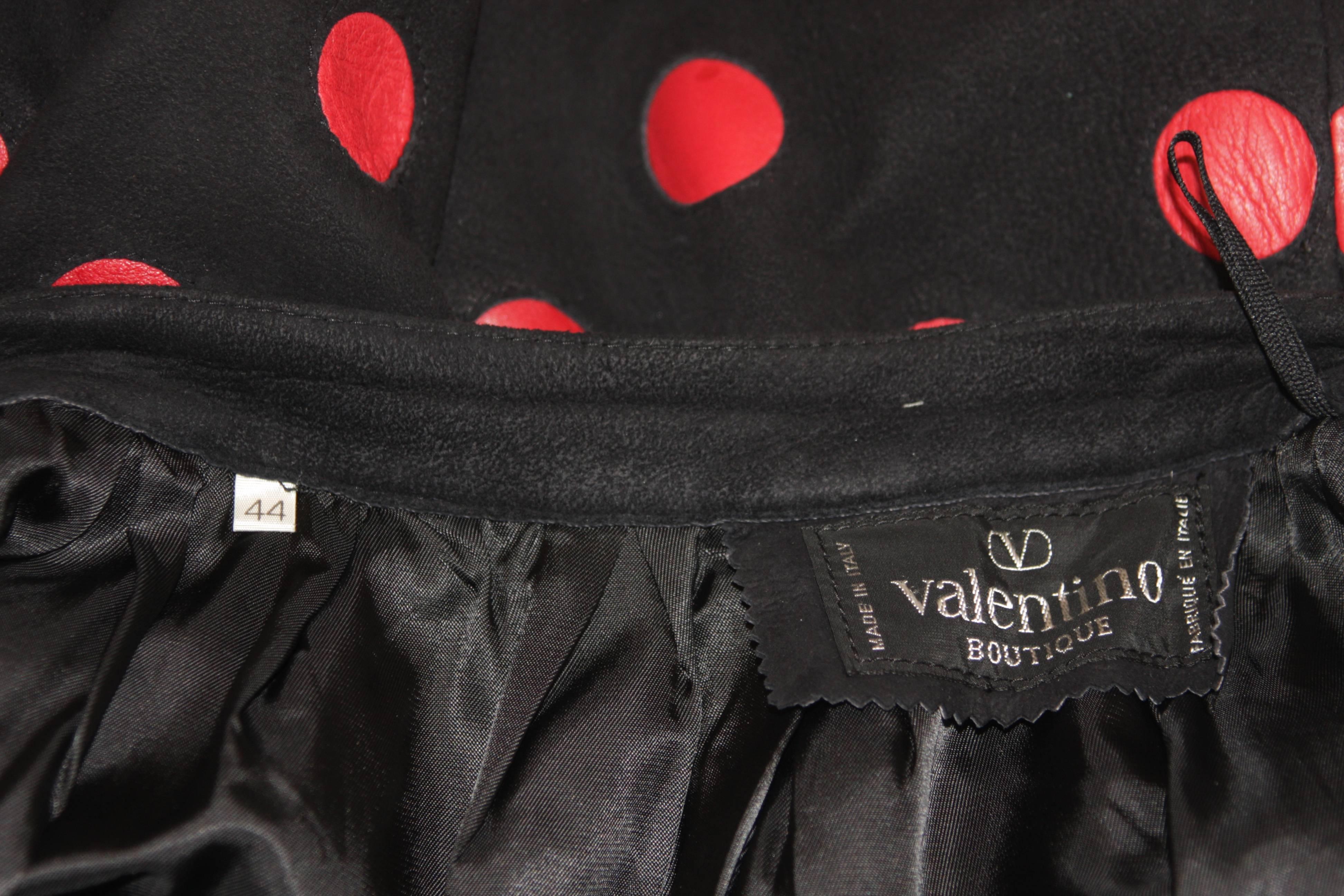 VALENTINO Black Suede Skirt with Red Leather Polka Dots Size 4-6 For Sale 6