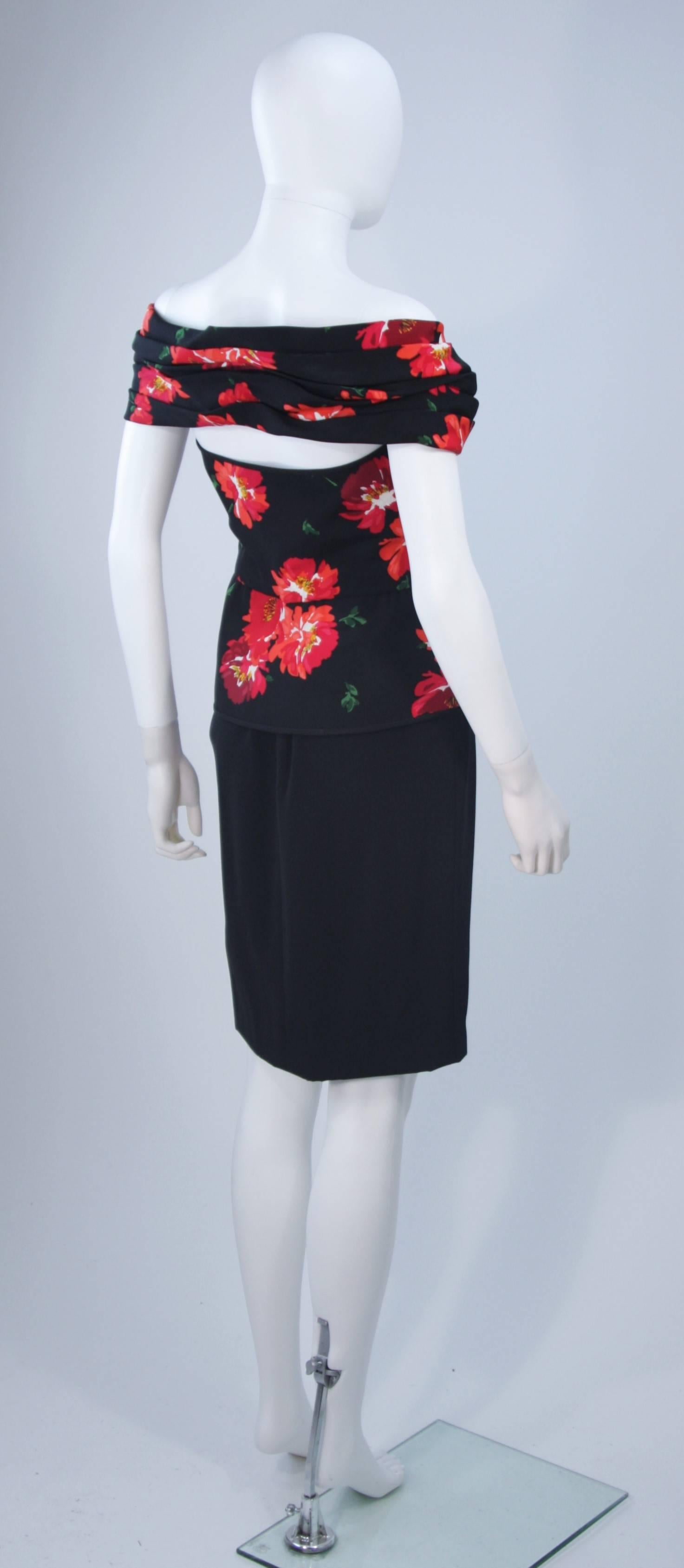 ANDREA ODICINI Black Silk Floral Print Cocktail Dress with Peplum Size 42 For Sale 2