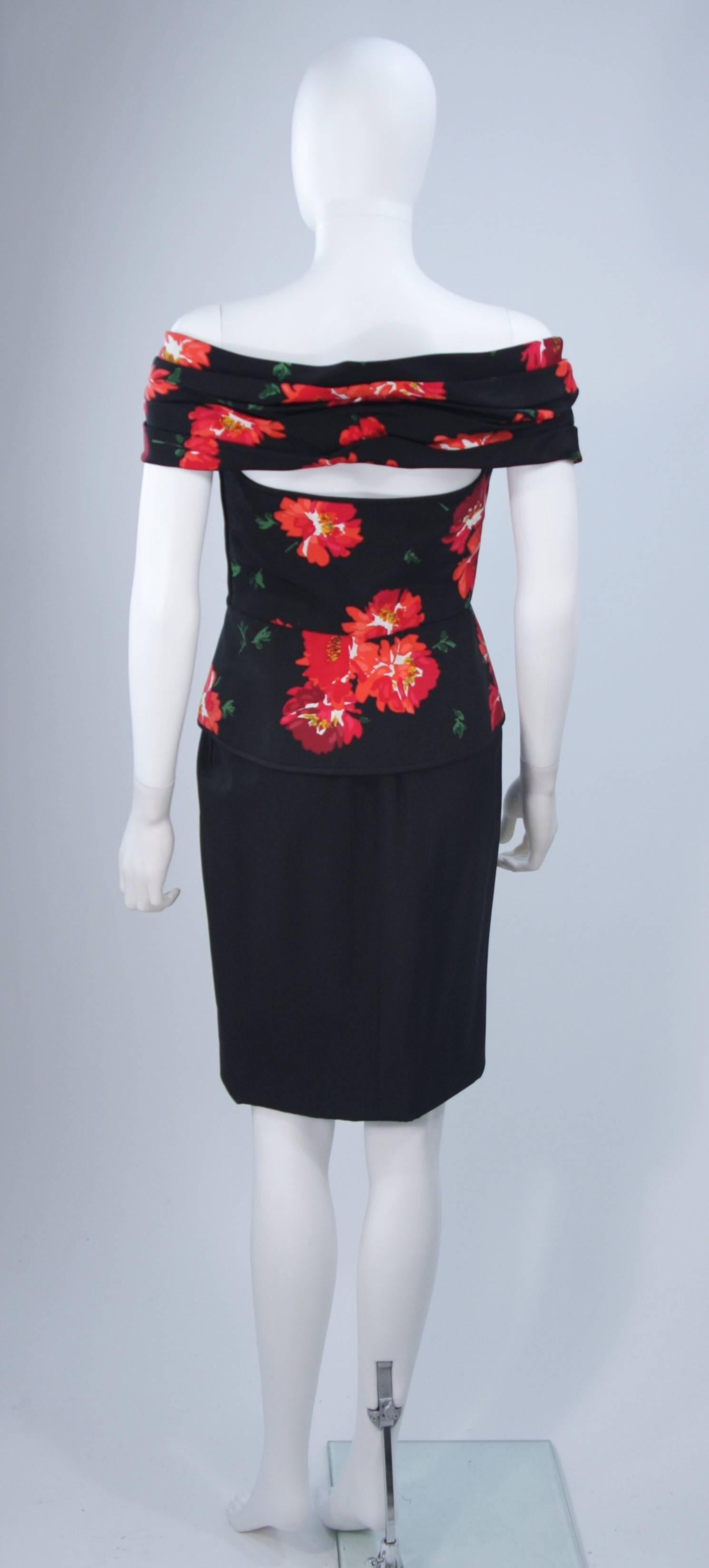ANDREA ODICINI Black Silk Floral Print Cocktail Dress with Peplum Size 42 For Sale 3