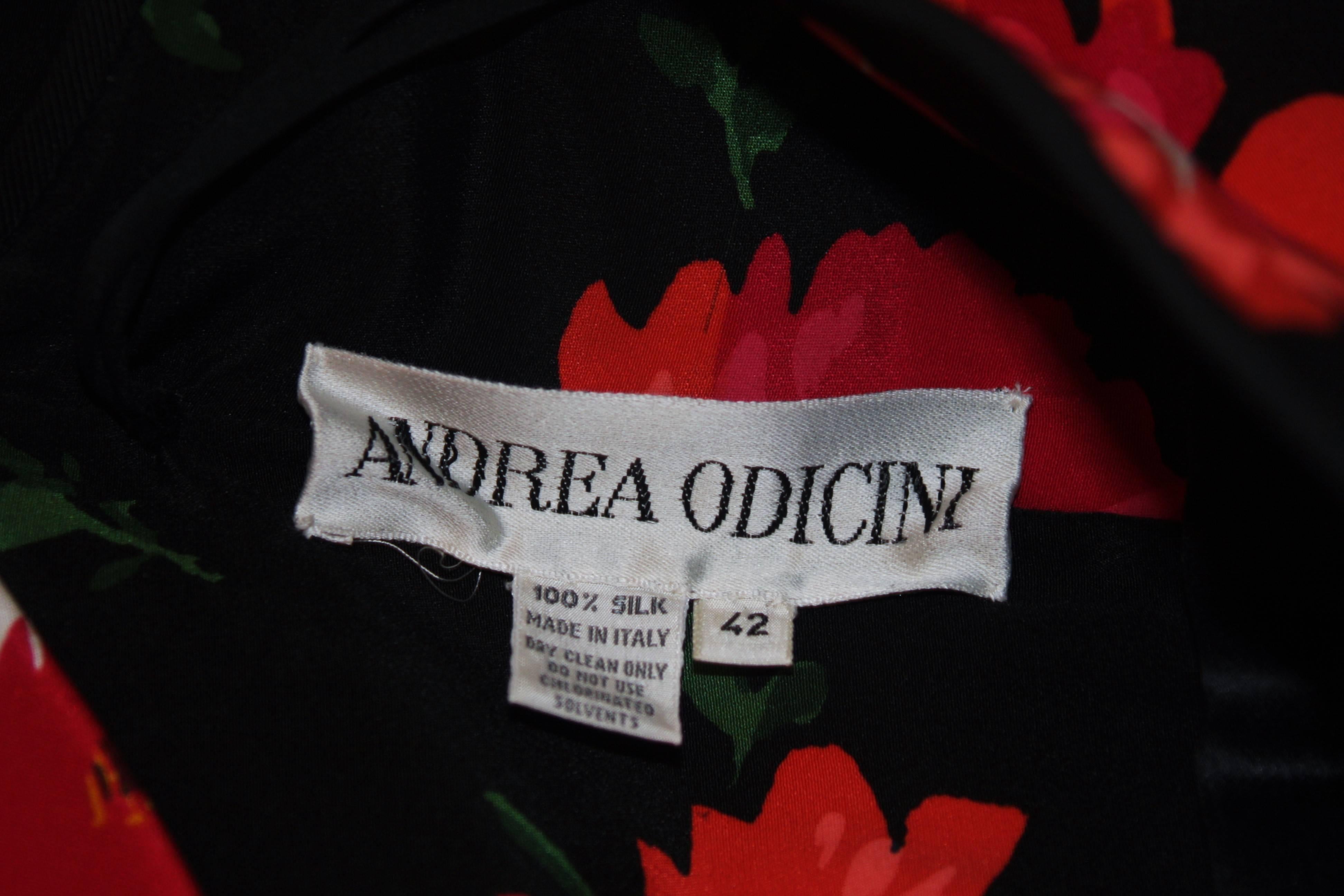 ANDREA ODICINI Black Silk Floral Print Cocktail Dress with Peplum Size 42 For Sale 4
