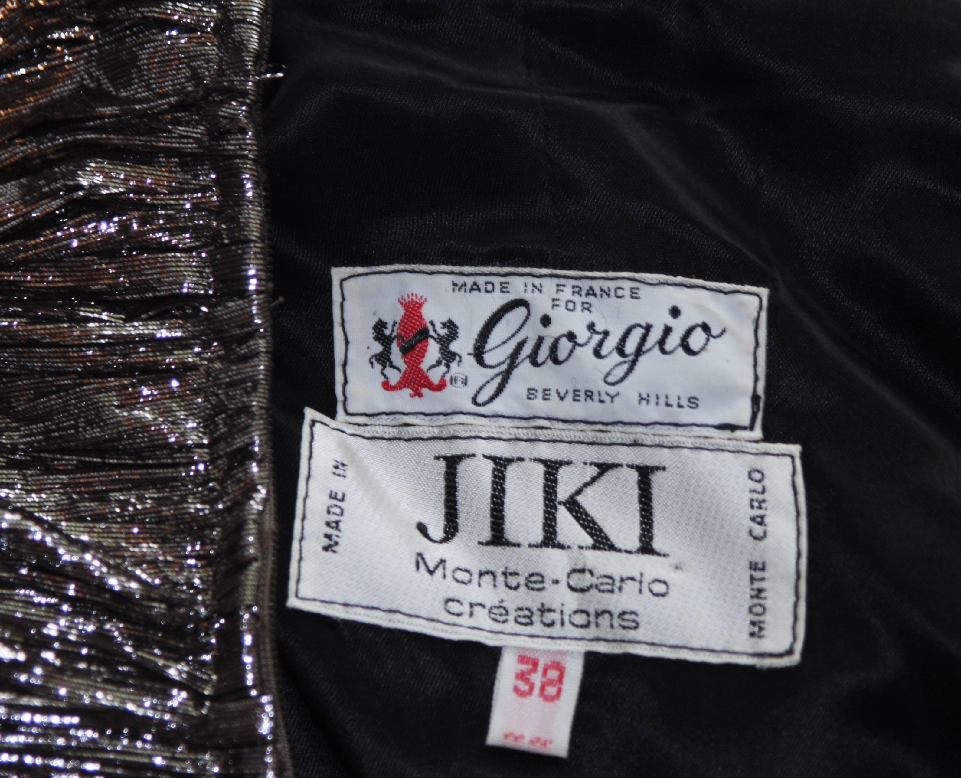 JIKI MONTE CARLO Brown and Silver Lame Gown with Giant Bow Size 38 For Sale 1