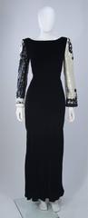 BILL BLASS Color Block Contrast Velvet Gown wth Sequin & Beaded Sleeves Size 6-8