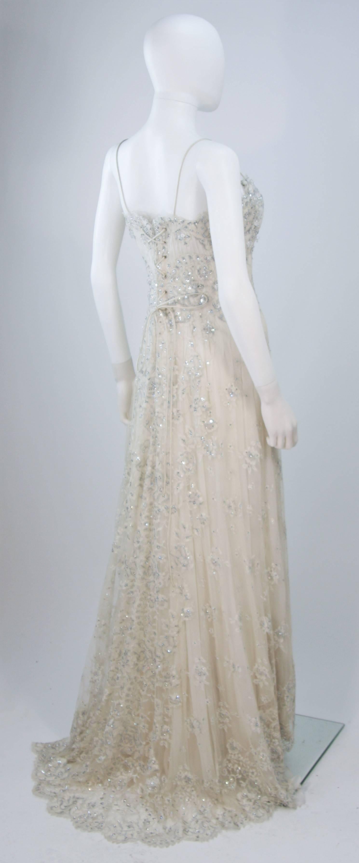 BARACCI HAUTE COUTURE Elfenbein Seide & Spitze verziertes Kleid mit Wickel Größe 8-10 3