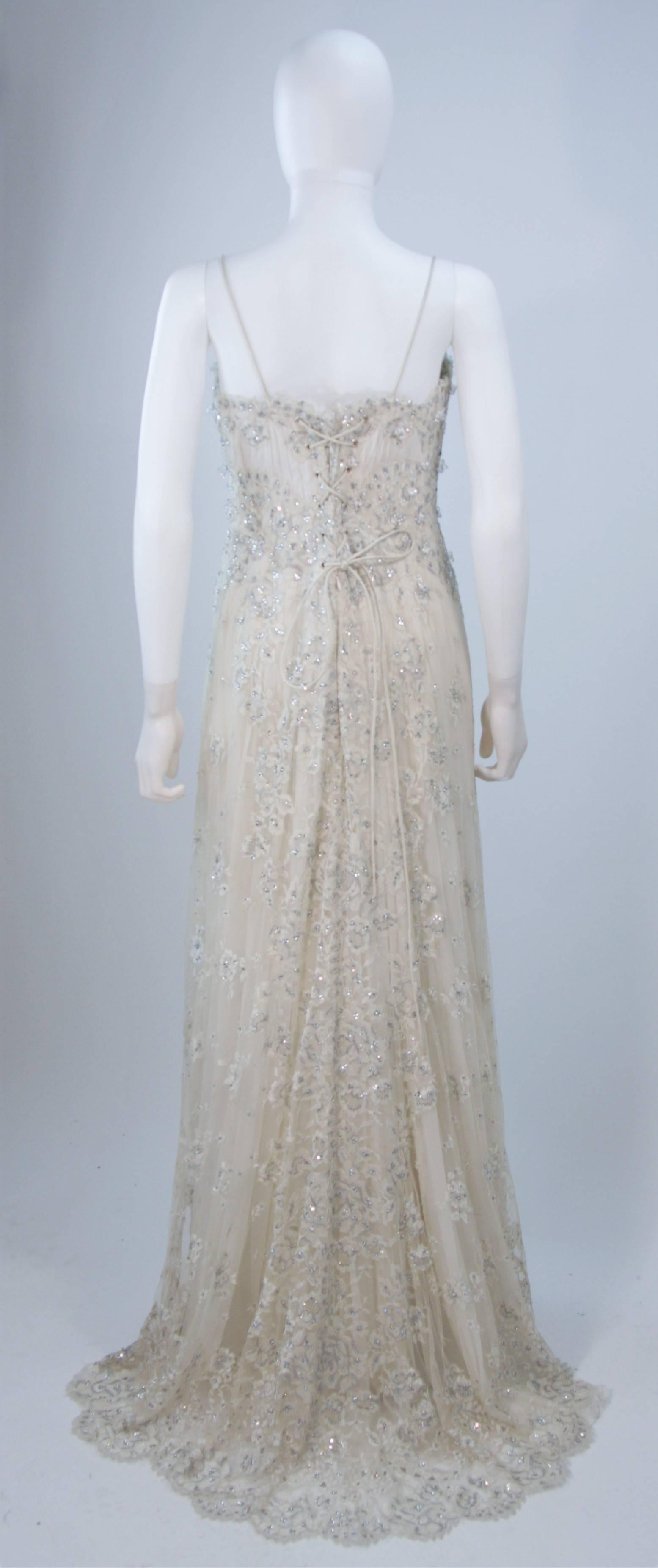 BARACCI HAUTE COUTURE Elfenbein Seide & Spitze verziertes Kleid mit Wickel Größe 8-10 4