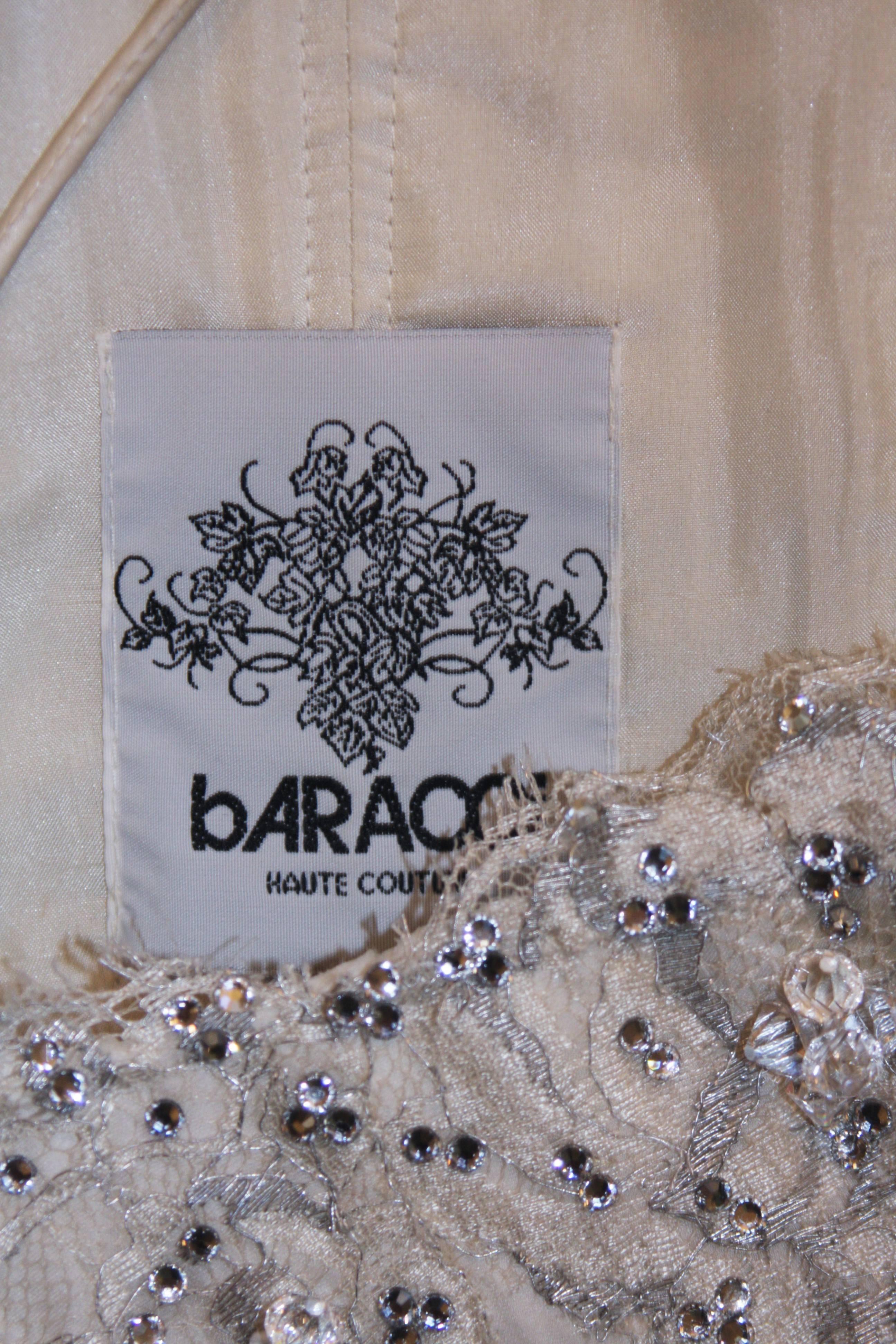 BARACCI HAUTE COUTURE Elfenbein Seide & Spitze verziertes Kleid mit Wickel Größe 8-10 5