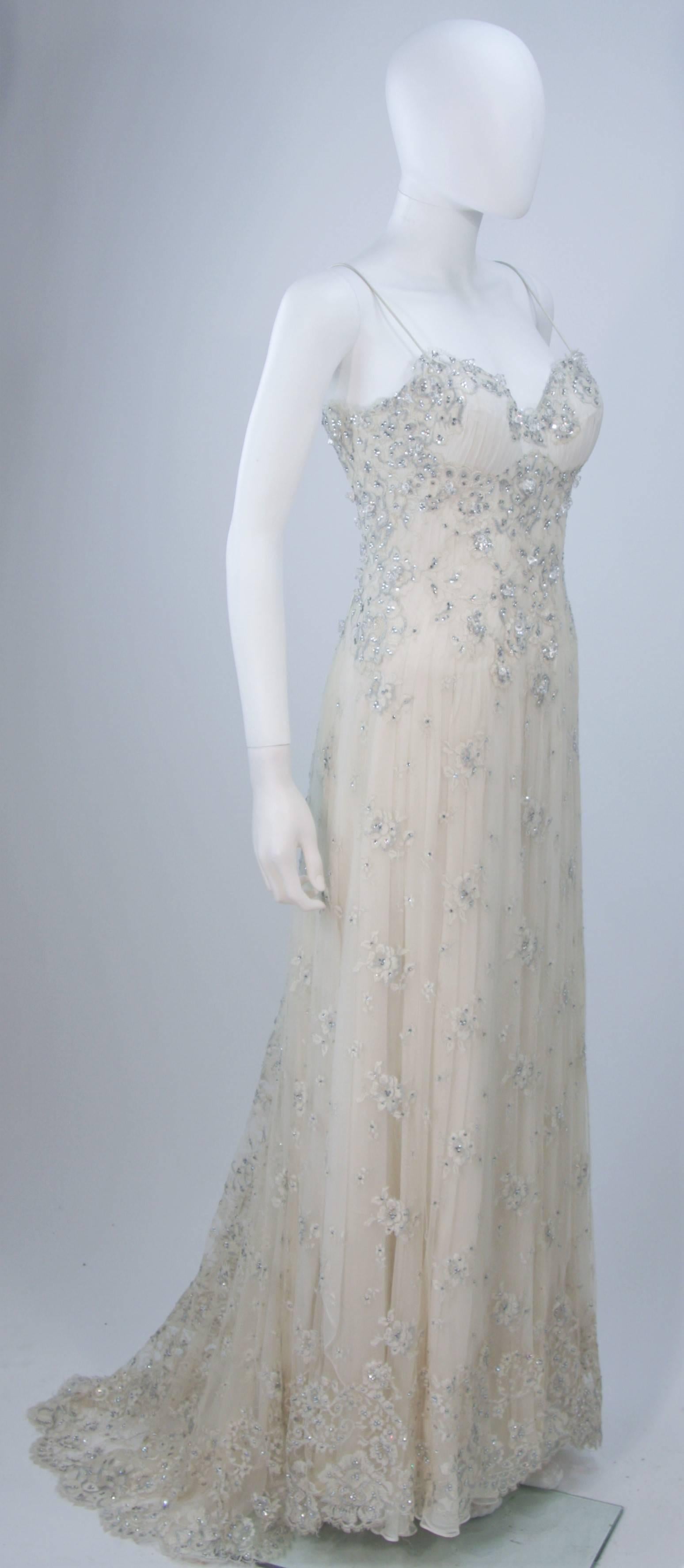 BARACCI HAUTE COUTURE Elfenbein Seide & Spitze verziertes Kleid mit Wickel Größe 8-10 1