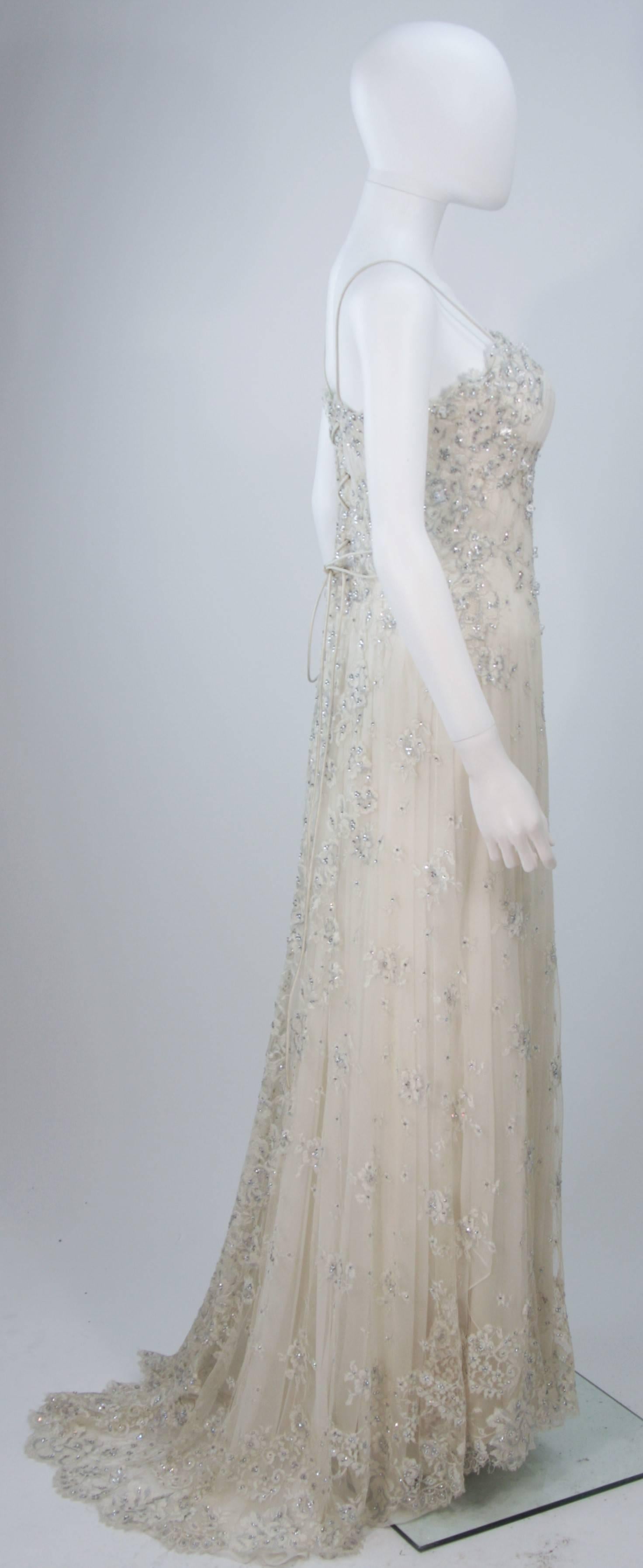 BARACCI HAUTE COUTURE Elfenbein Seide & Spitze verziertes Kleid mit Wickel Größe 8-10 2