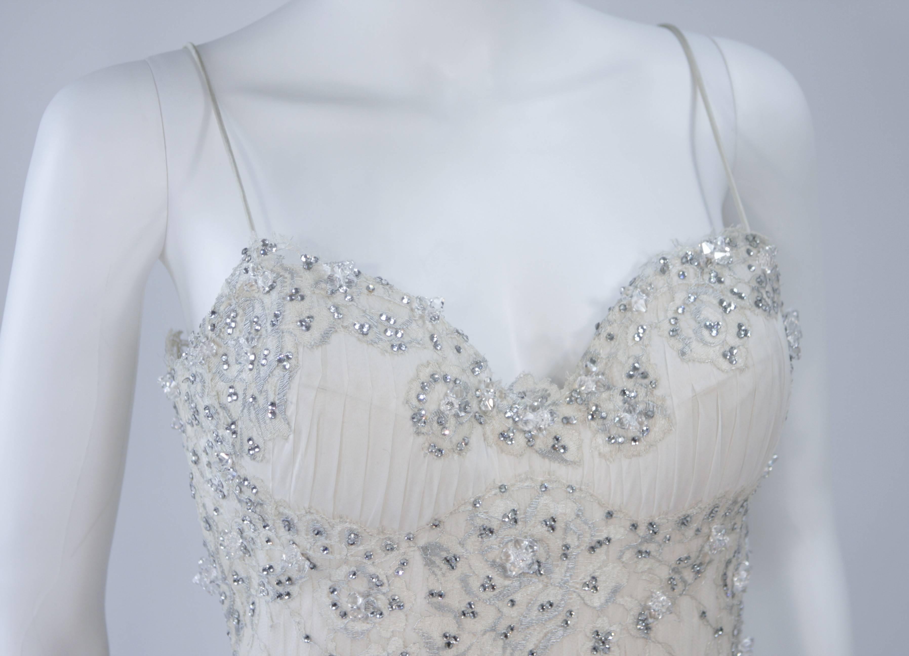 BARACCI HAUTE COUTURE Elfenbein Seide & Spitze verziertes Kleid mit Wickel Größe 8-10 Damen