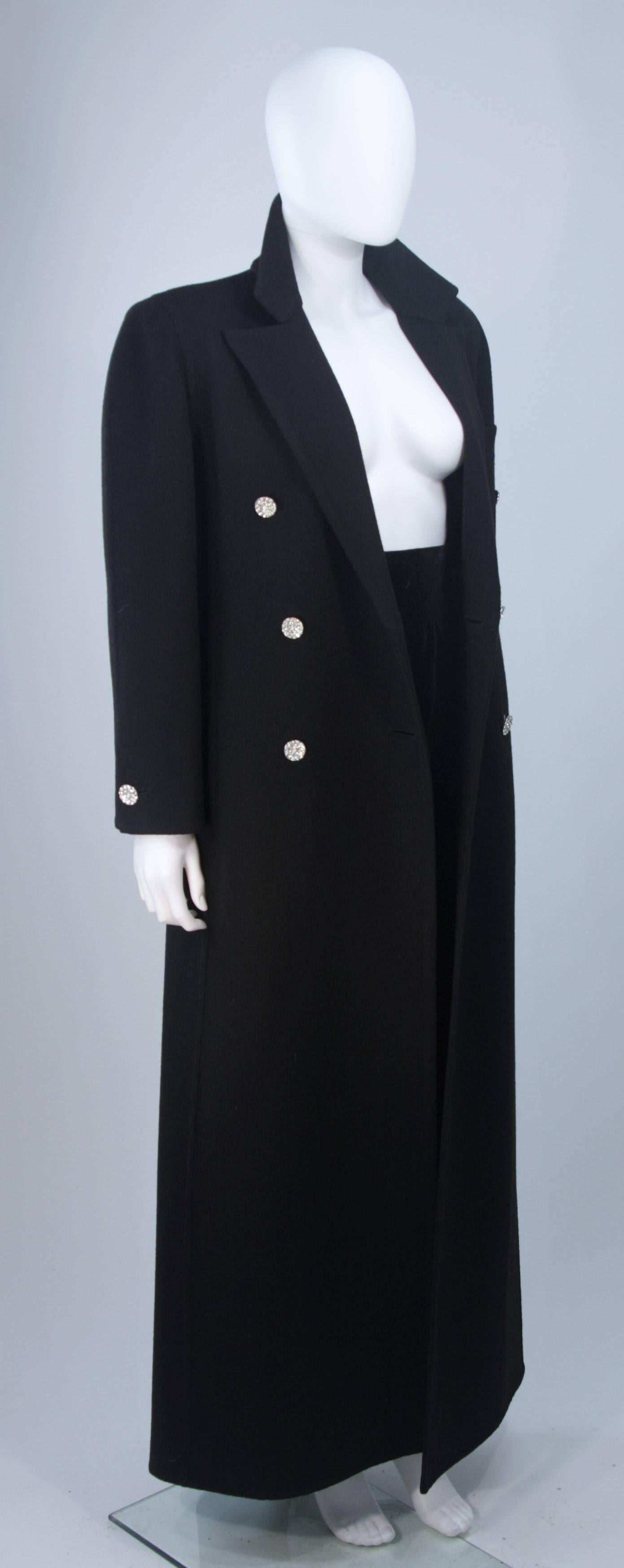 BILL BLASS Black Wool Full Length Coat with Tux Style Trousers Size 6 8 In Excellent Condition In Los Angeles, CA