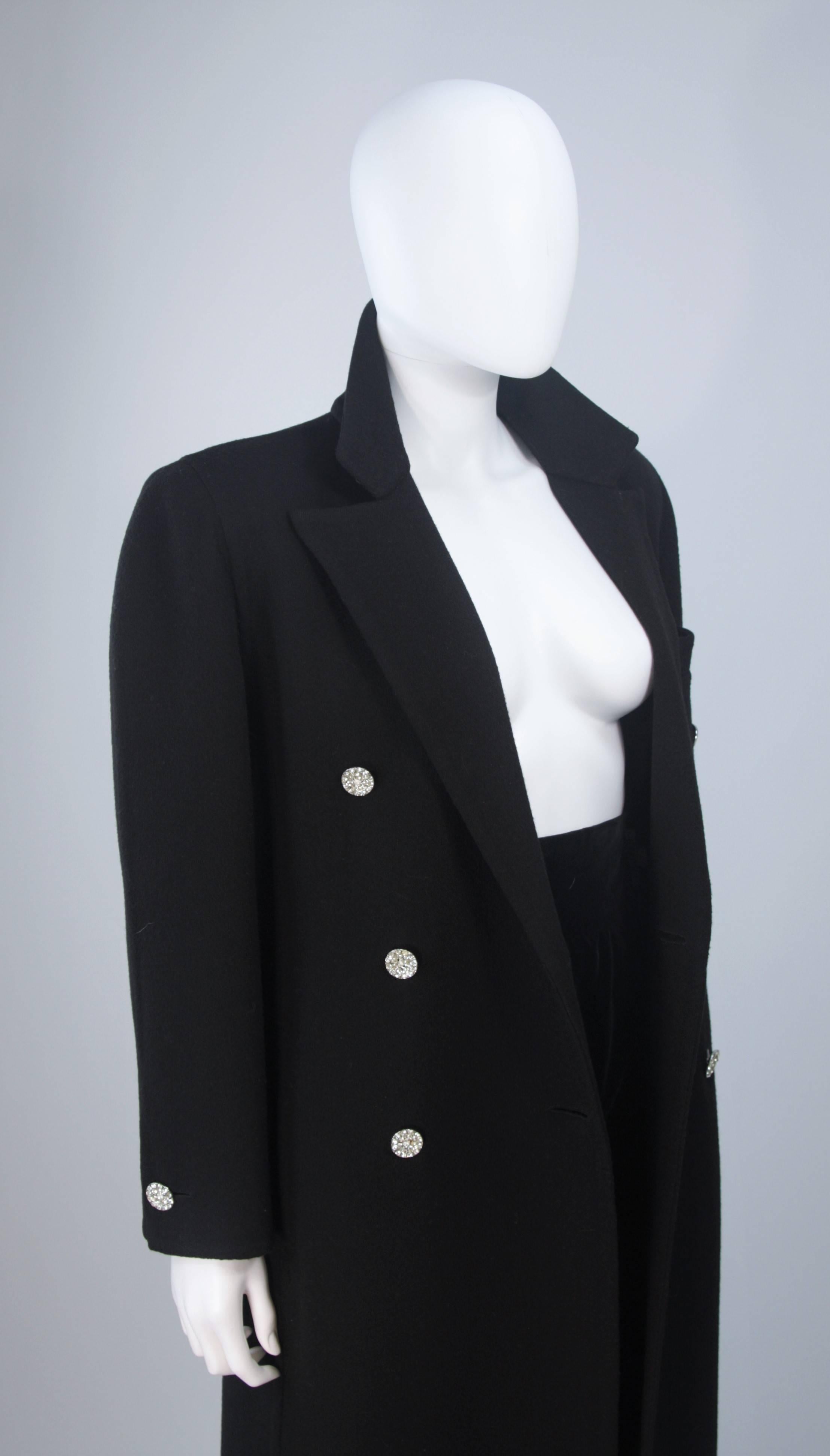 Women's BILL BLASS Black Wool Full Length Coat with Tux Style Trousers Size 6 8