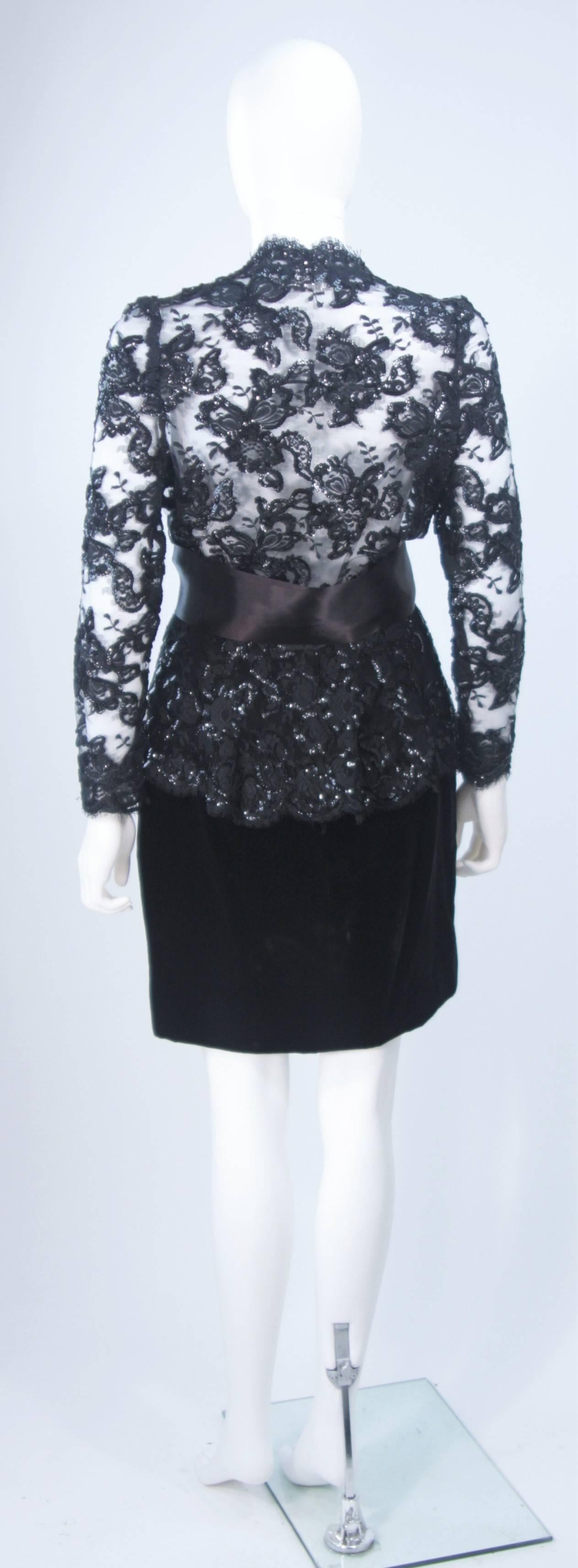 Women's TRAVILLA Black Sequin Lace Skirt Suit with Satin Bow Belt Size 2-4 For Sale