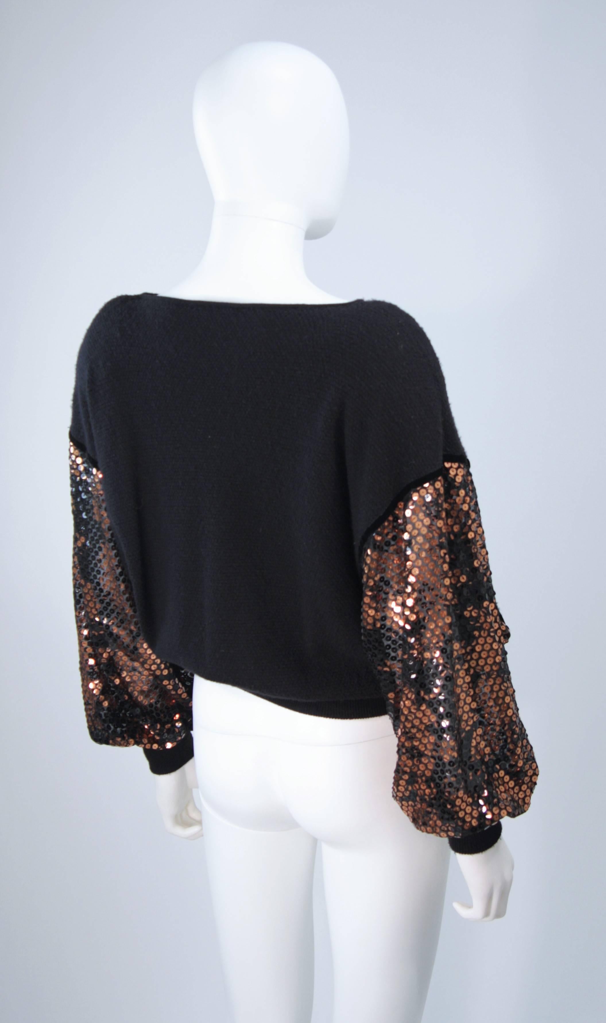 VALENTINO Black Wool Dolman Style Sweater with Sequin Sheer Sleeves Size 6 1