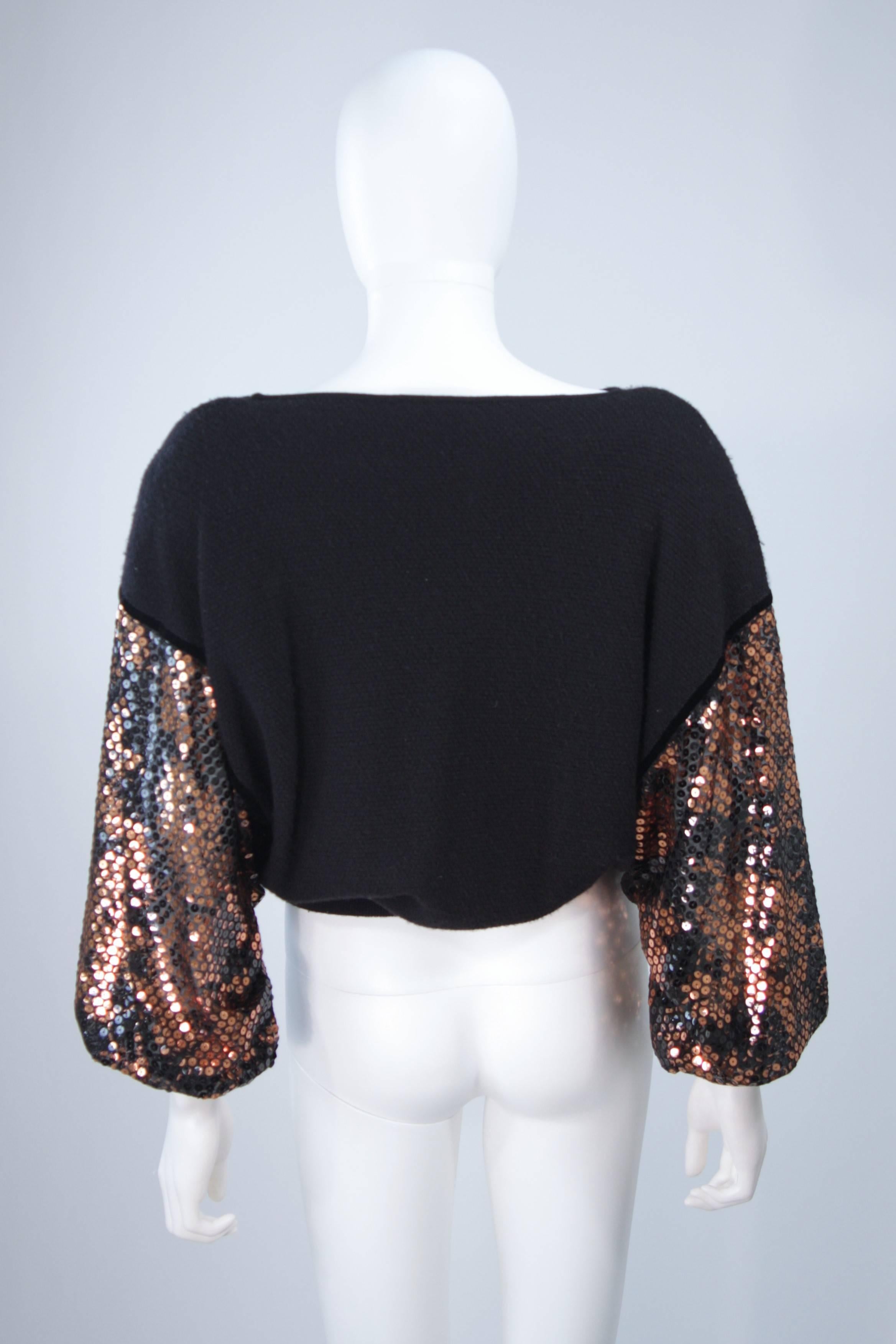 VALENTINO Black Wool Dolman Style Sweater with Sequin Sheer Sleeves Size 6 2