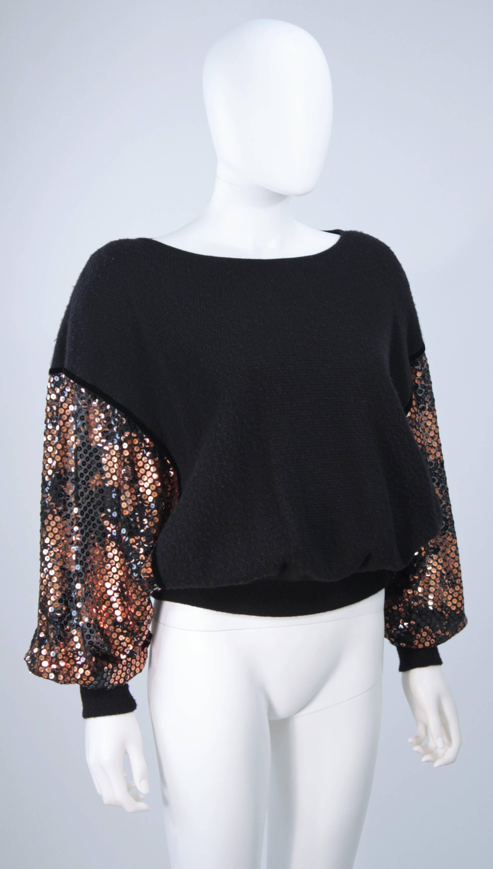 VALENTINO Black Wool Dolman Style Sweater with Sequin Sheer Sleeves Size 6 In Excellent Condition In Los Angeles, CA