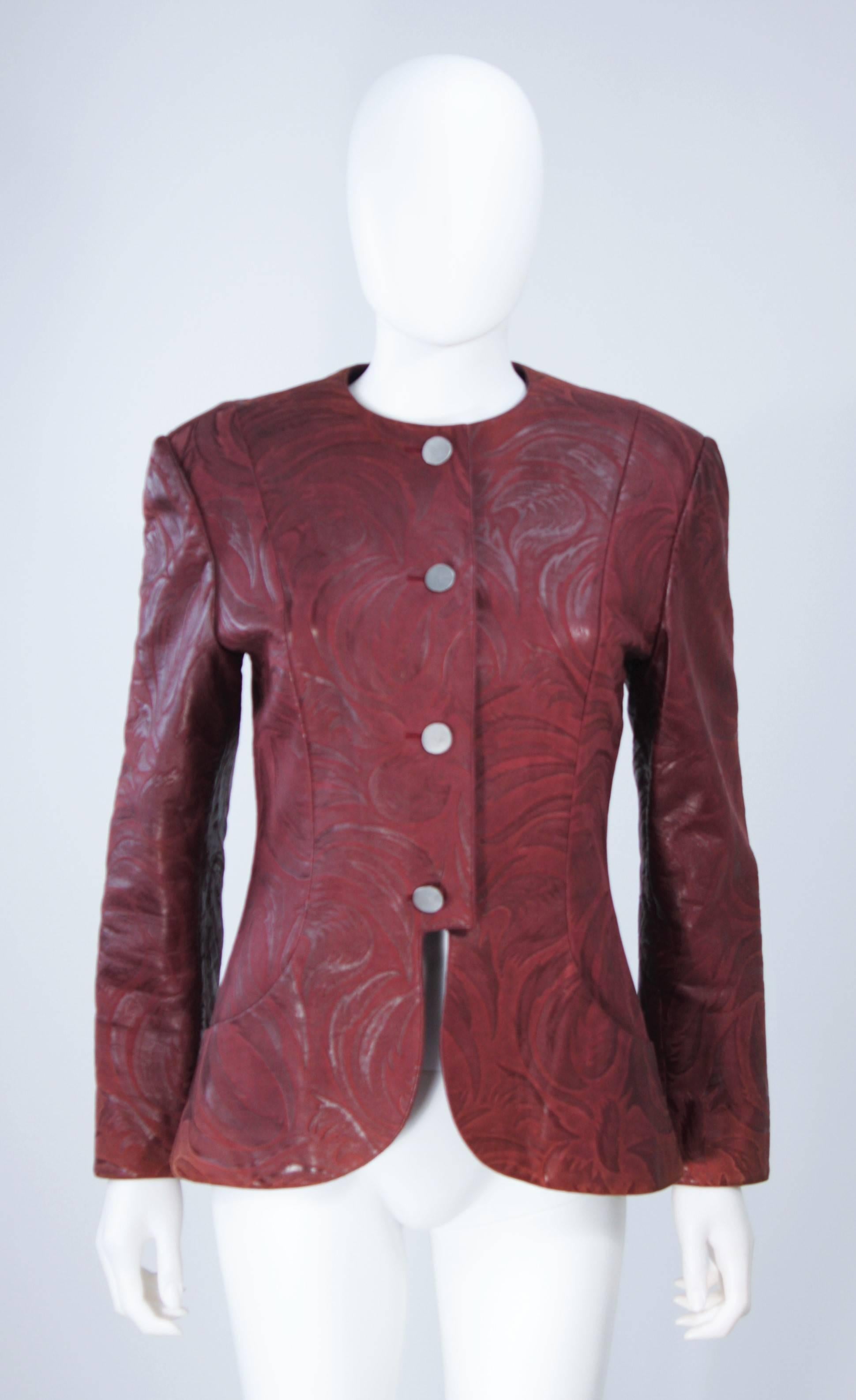 GEOFFREY BEENE Burgundy Embossed Suede Skirt Suit Ensemble Size 2-4 2
