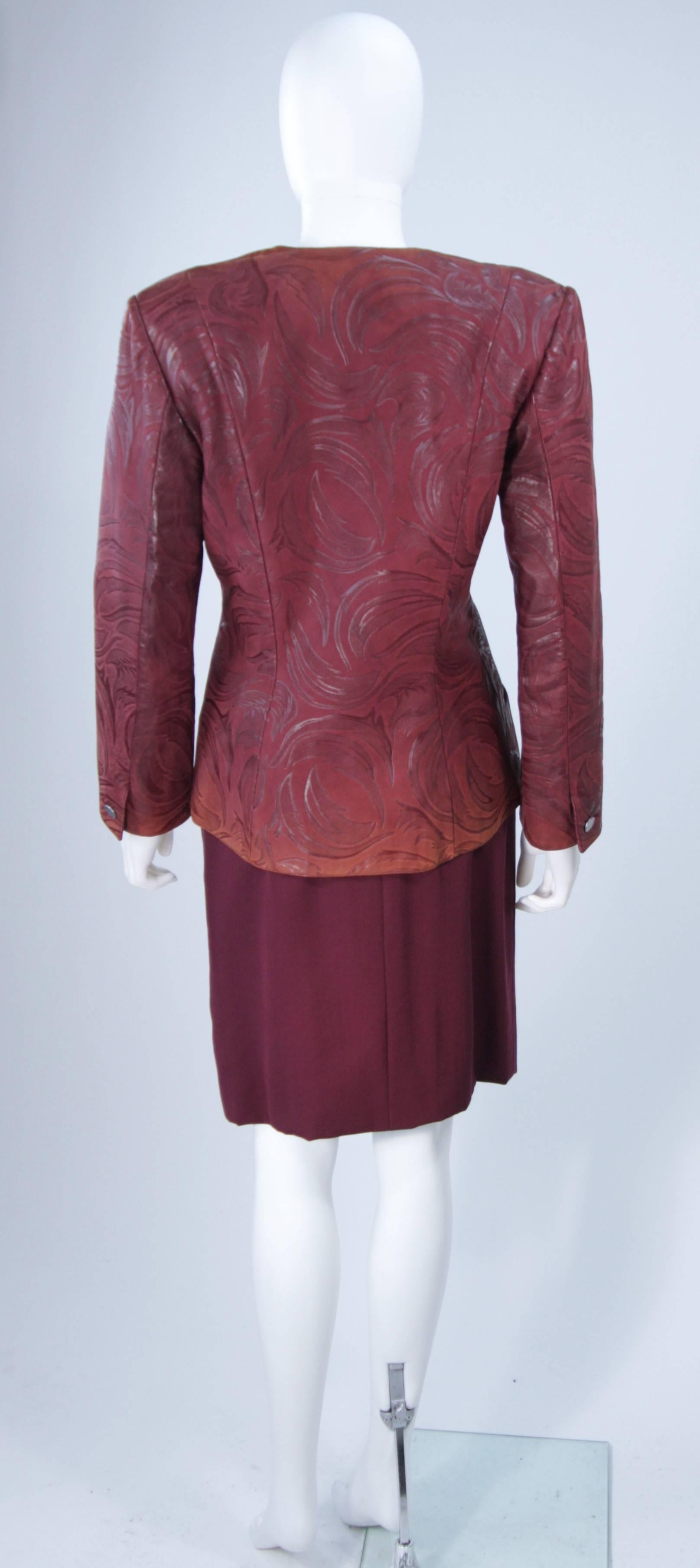 GEOFFREY BEENE Burgundy Embossed Suede Skirt Suit Ensemble Size 2-4 1
