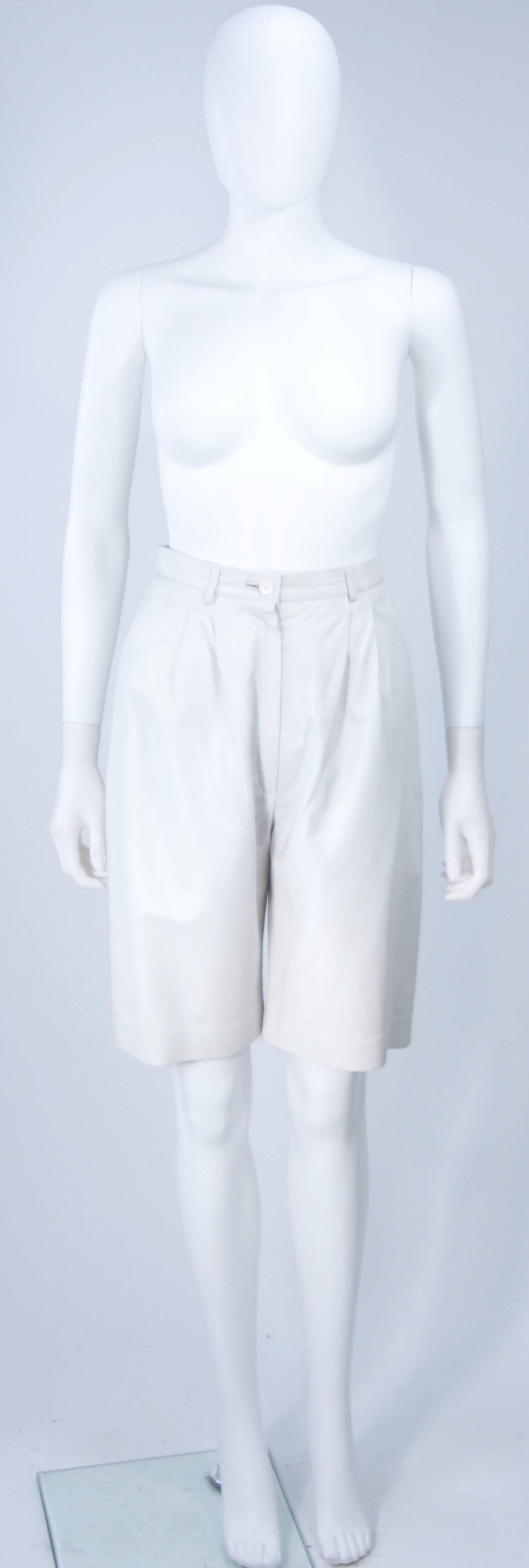 TED LAPIDUS Two Piece Off White Leather Short Set with Gold Studs Size 4 4