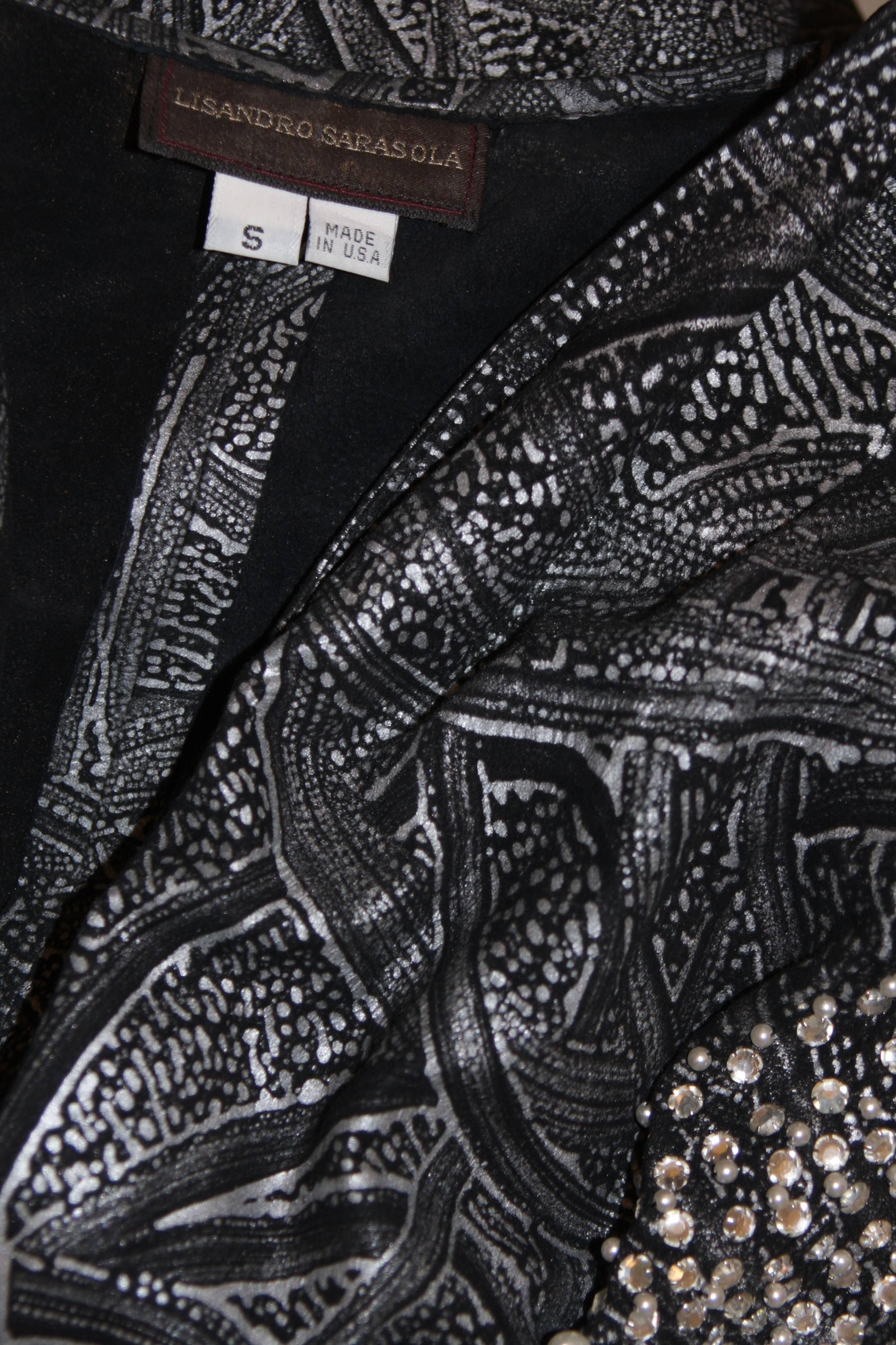LISANDRO SARASOLO Metallic Suede Drape Jacket with Rhinestone Applique Size S For Sale 2