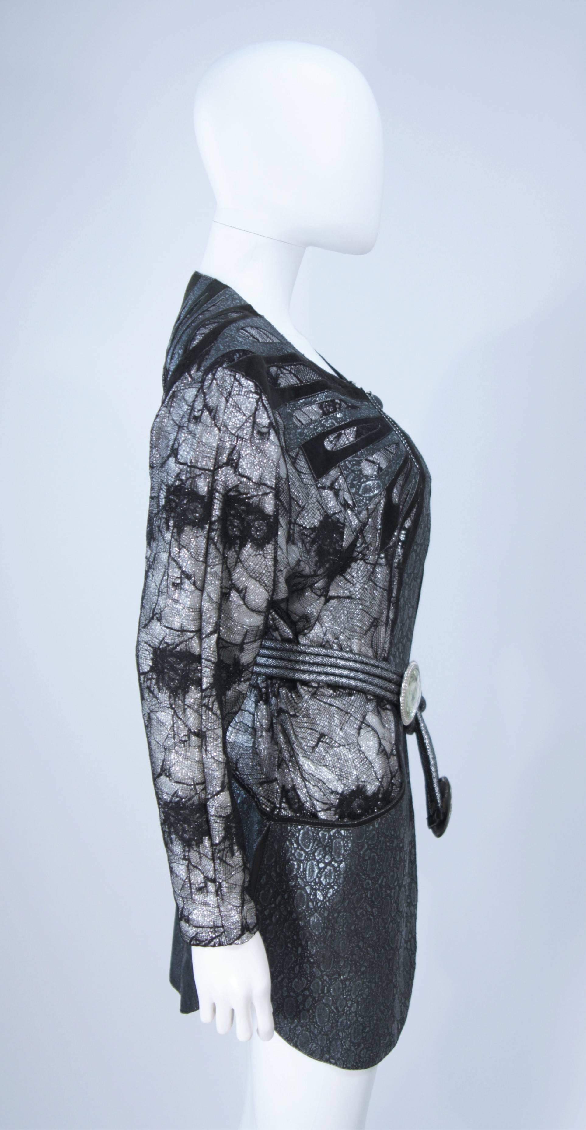 ROBERTO CAVALLI Lace Metallic Suede Dolman Jacket with Sash Belt Size Small 1