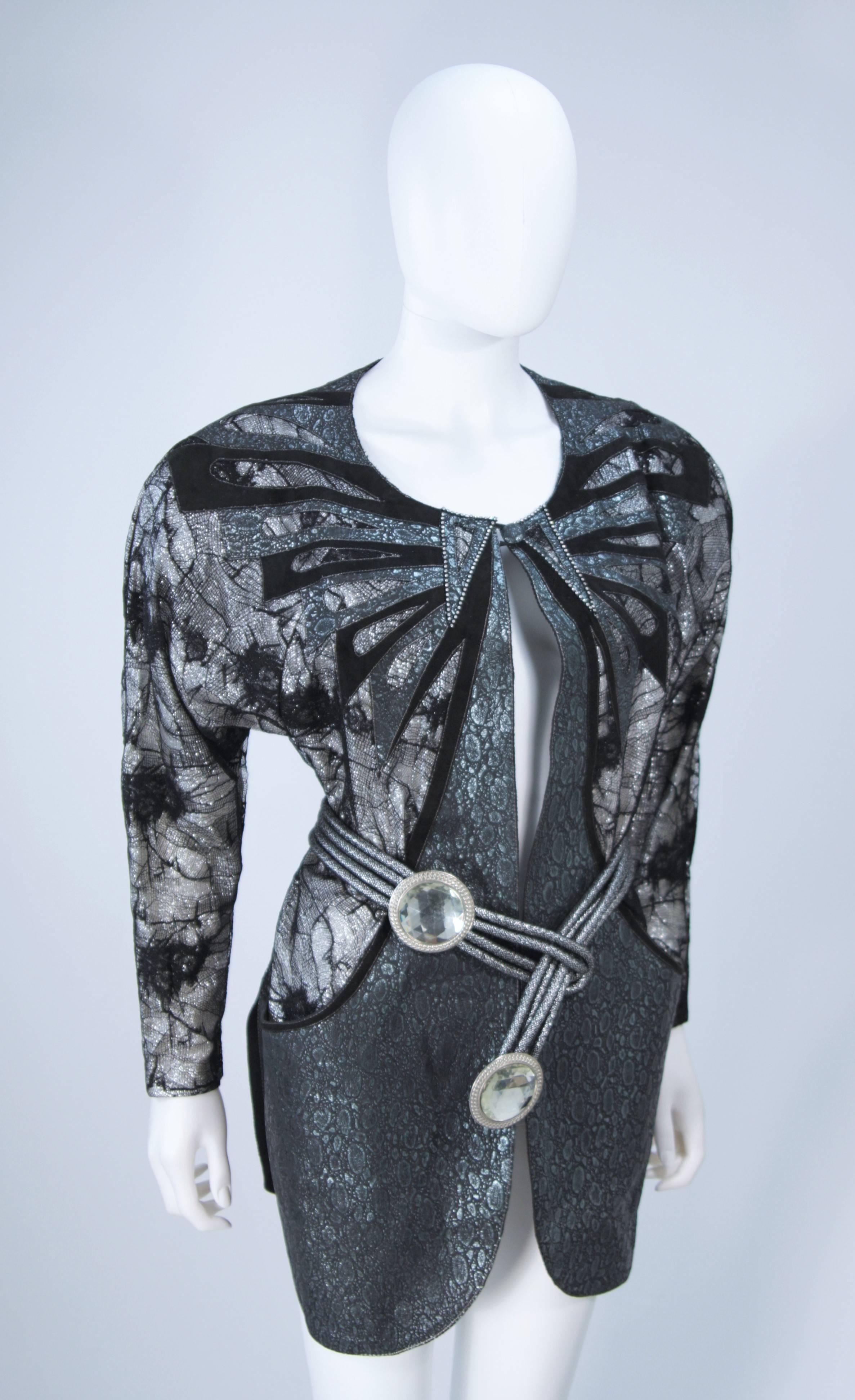 Women's ROBERTO CAVALLI Lace Metallic Suede Dolman Jacket with Sash Belt Size Small