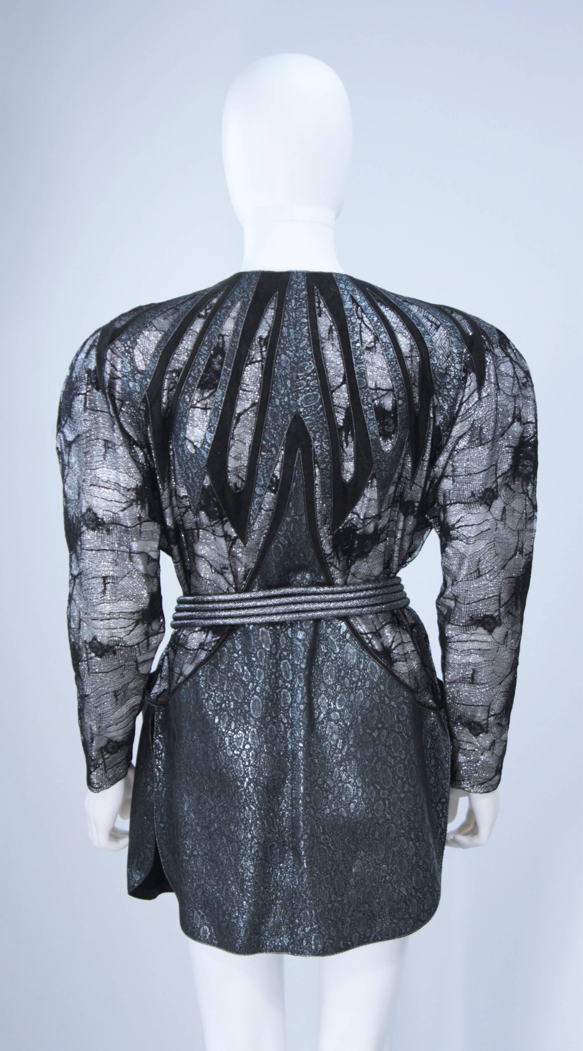 ROBERTO CAVALLI Lace Metallic Suede Dolman Jacket with Sash Belt Size Small 3