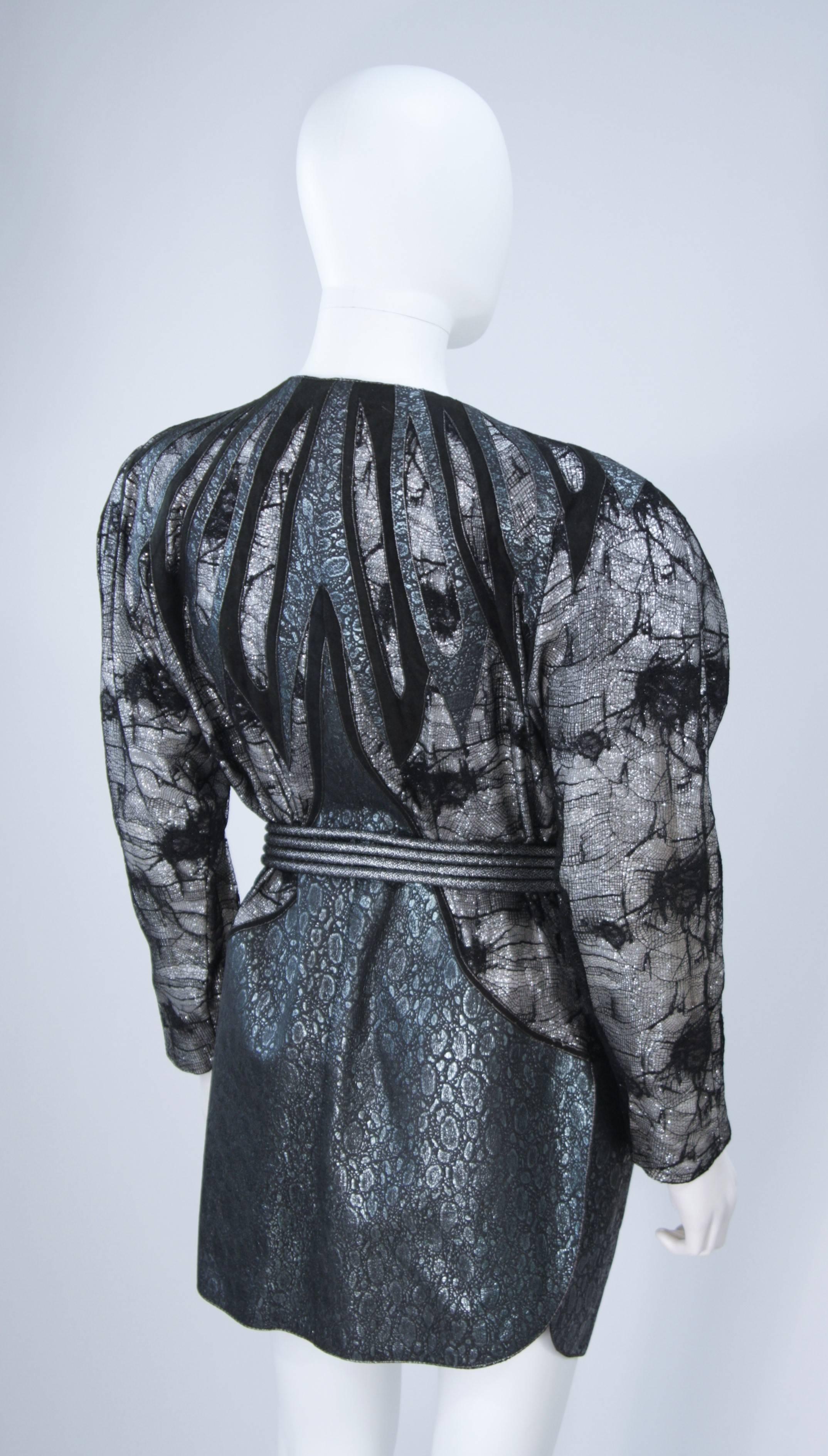 ROBERTO CAVALLI Lace Metallic Suede Dolman Jacket with Sash Belt Size Small 2