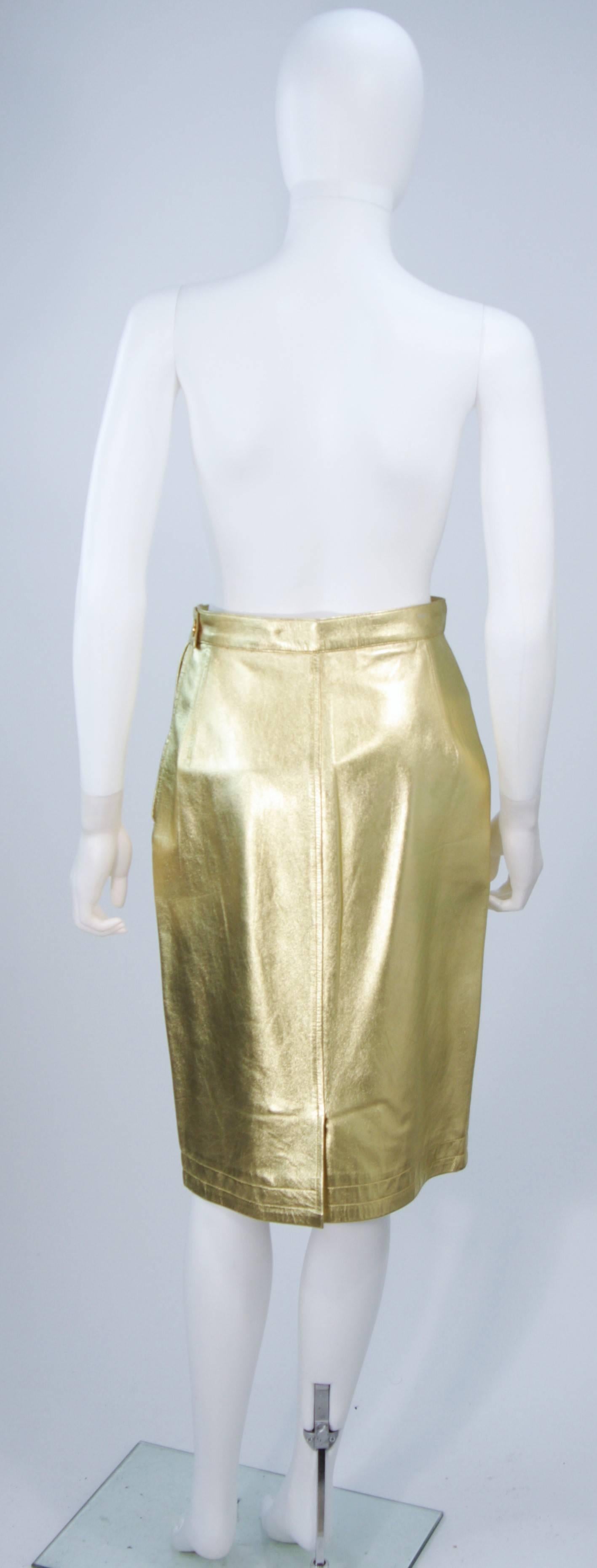 YVES SAINT LAURENT Gold Foil Metallic Leather Pencil Skirt Size 42 For Sale 1