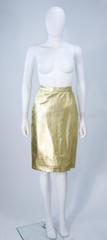 YVES SAINT LAURENT Gold Foil Metallic Leather Pencil Skirt Size 42