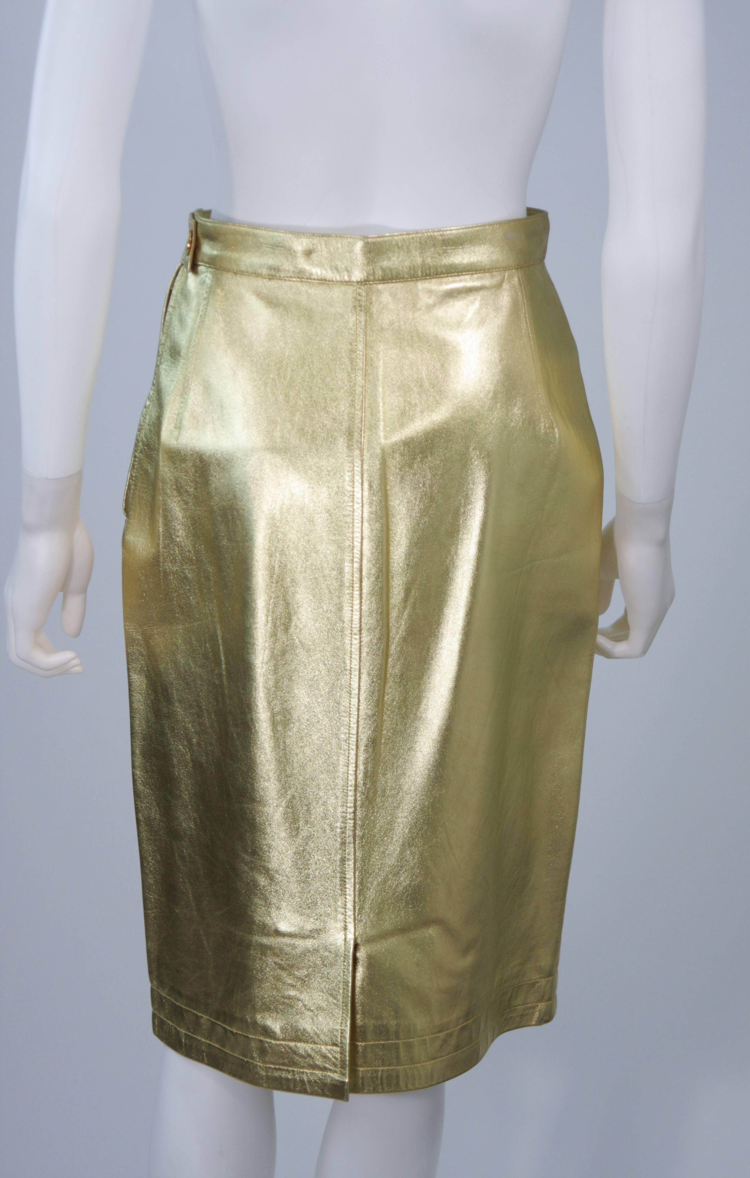 YVES SAINT LAURENT Gold Foil Metallic Leather Pencil Skirt Size 42 For Sale 2