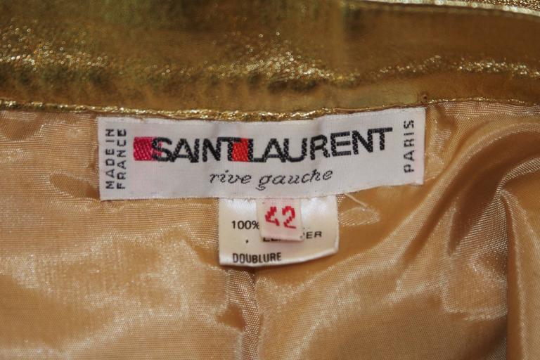 YVES SAINT LAURENT Gold Foil Metallic Leather Pencil Skirt Size 42 For ...