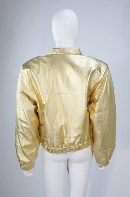 YVES SAINT LAURENT Gold Metallic Leather Bomber Style Jacket Size 6 at ...