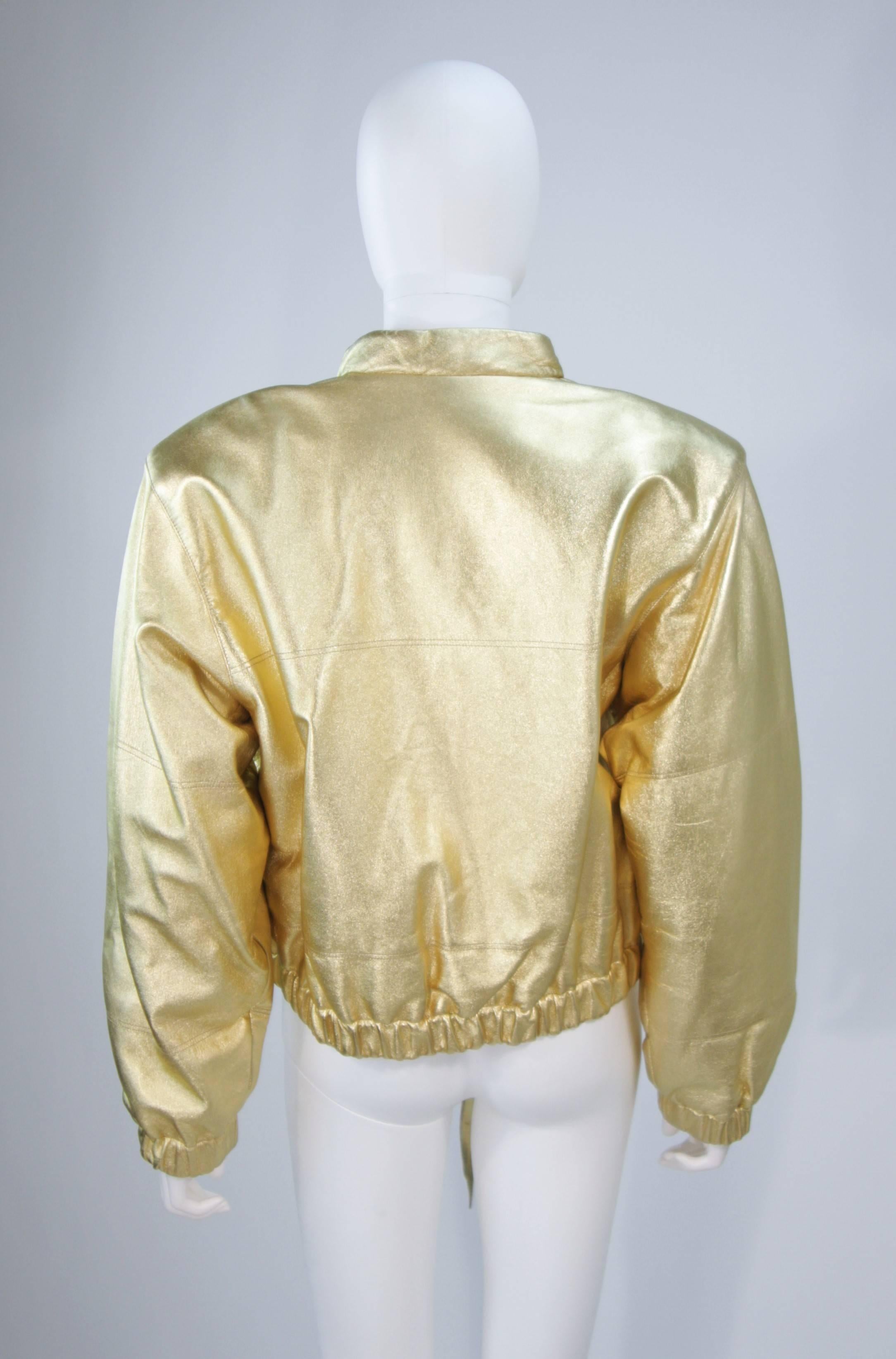 YVES SAINT LAURENT Gold Metallic Leather Bomber Style Jacket Size 6 3