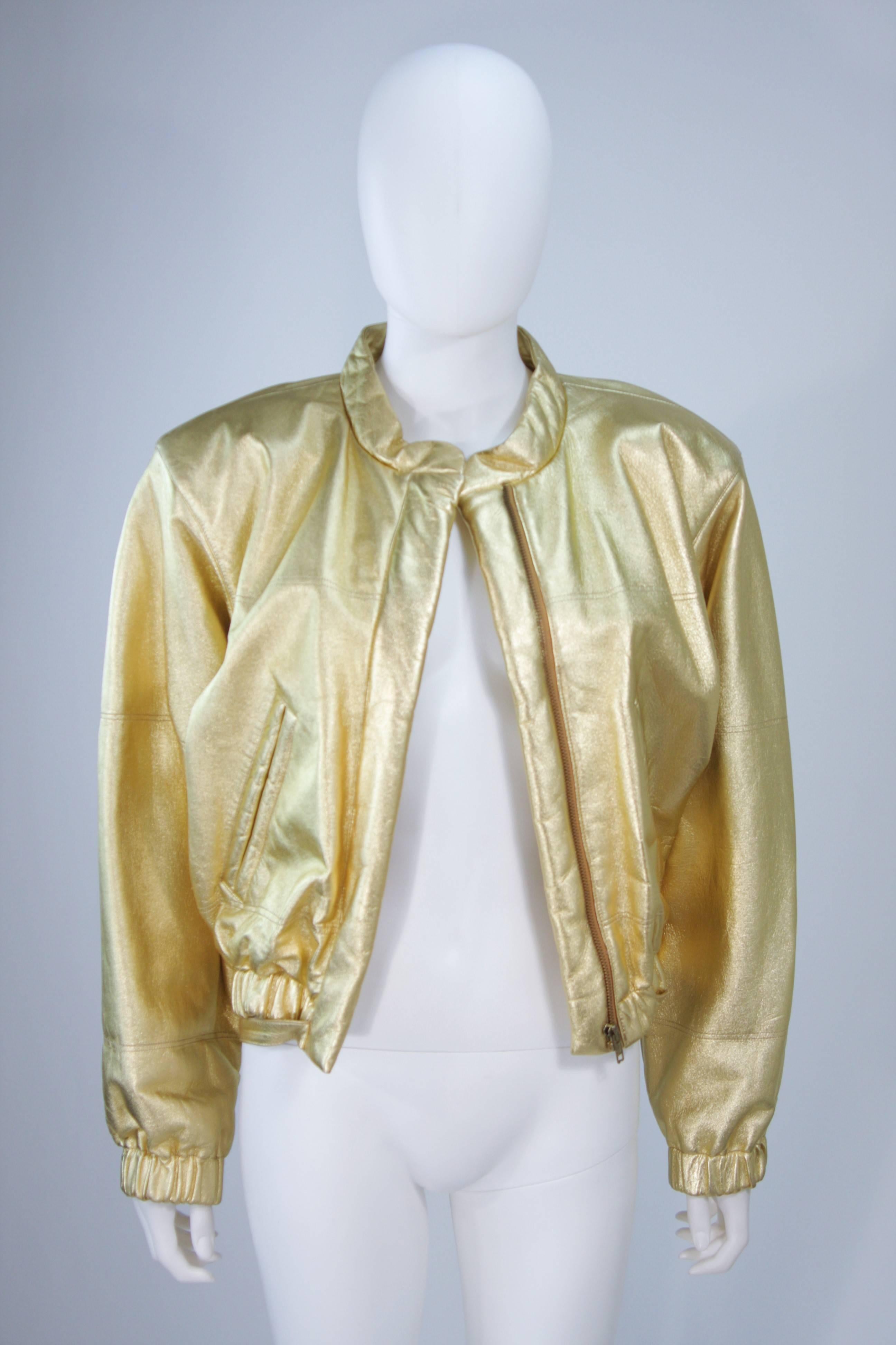 YVES SAINT LAURENT Gold Metallic Leather Bomber Style Jacket Size 6 4