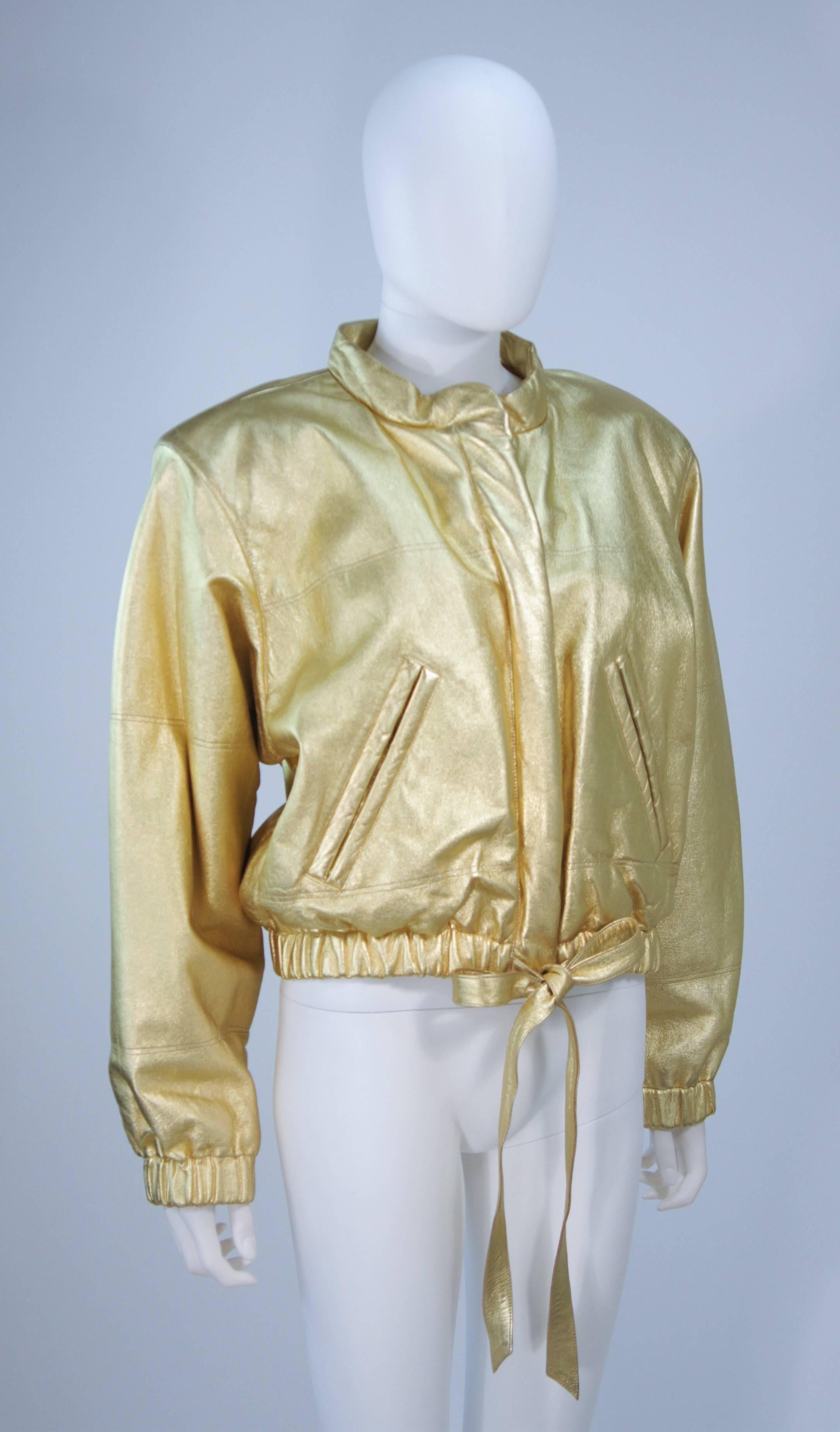 Women's YVES SAINT LAURENT Gold Metallic Leather Bomber Style Jacket Size 6