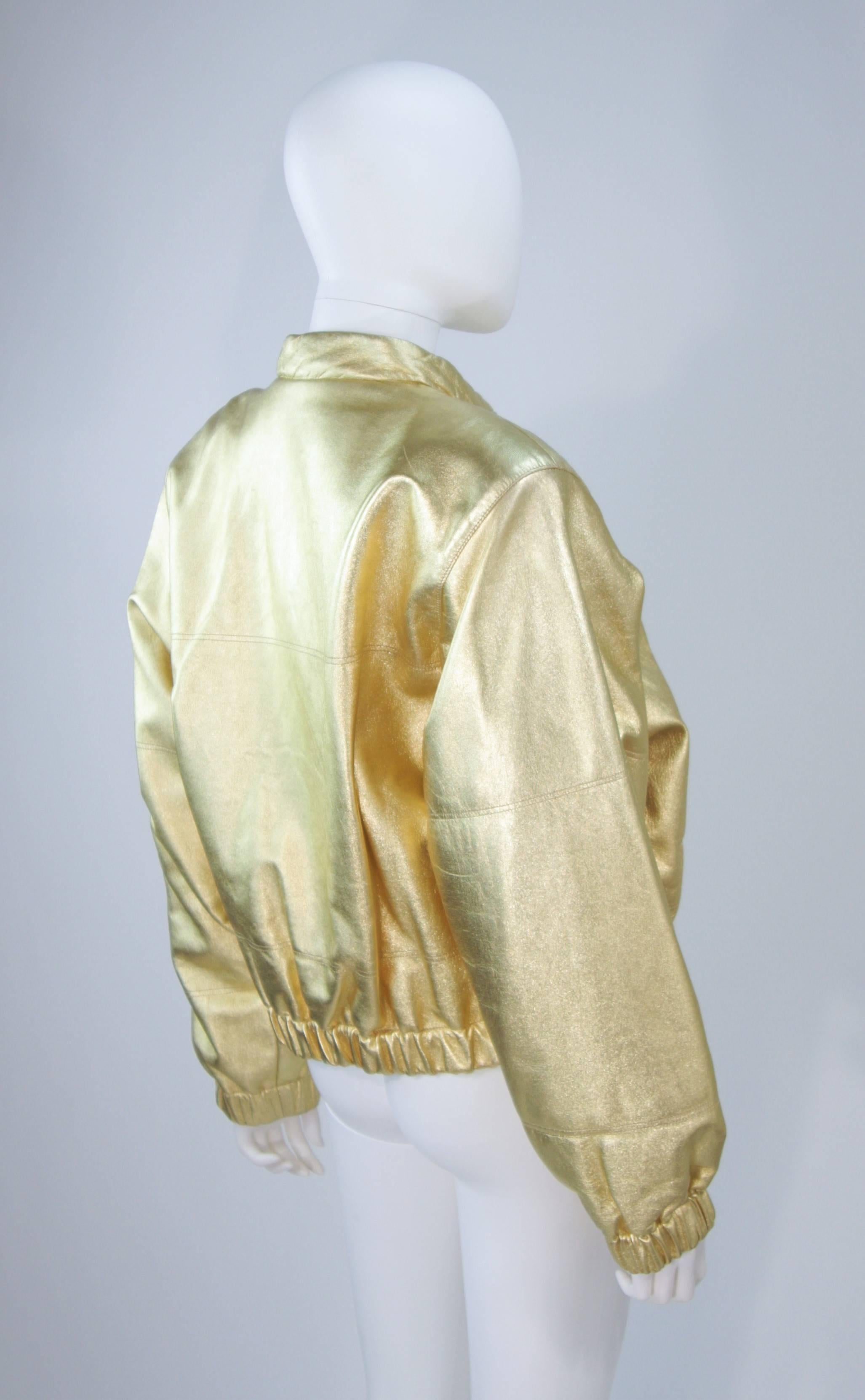 YVES SAINT LAURENT Gold Metallic Leather Bomber Style Jacket Size 6 2