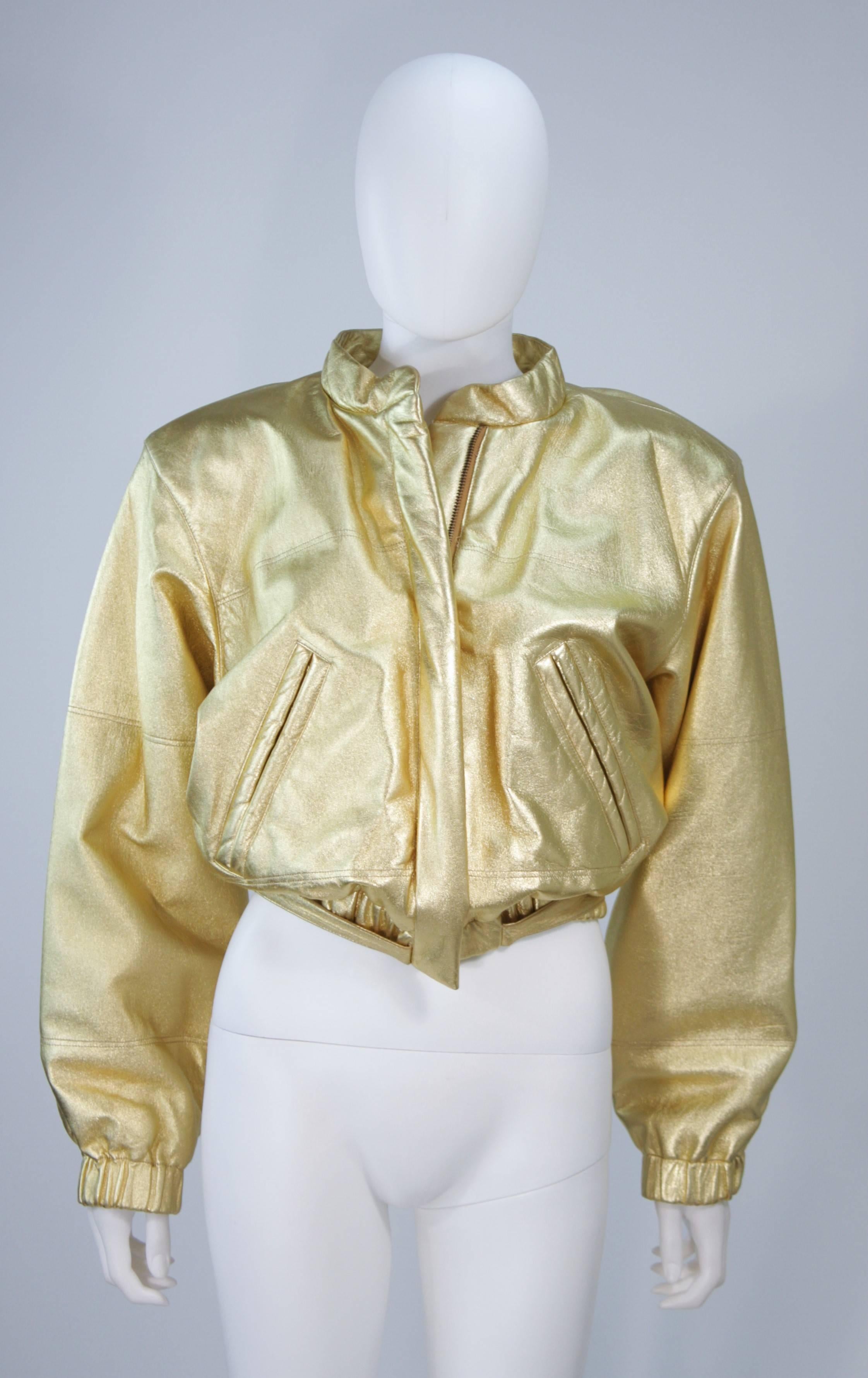 YVES SAINT LAURENT Gold Metallic Leather Bomber Style Jacket Size 6 In Excellent Condition In Los Angeles, CA
