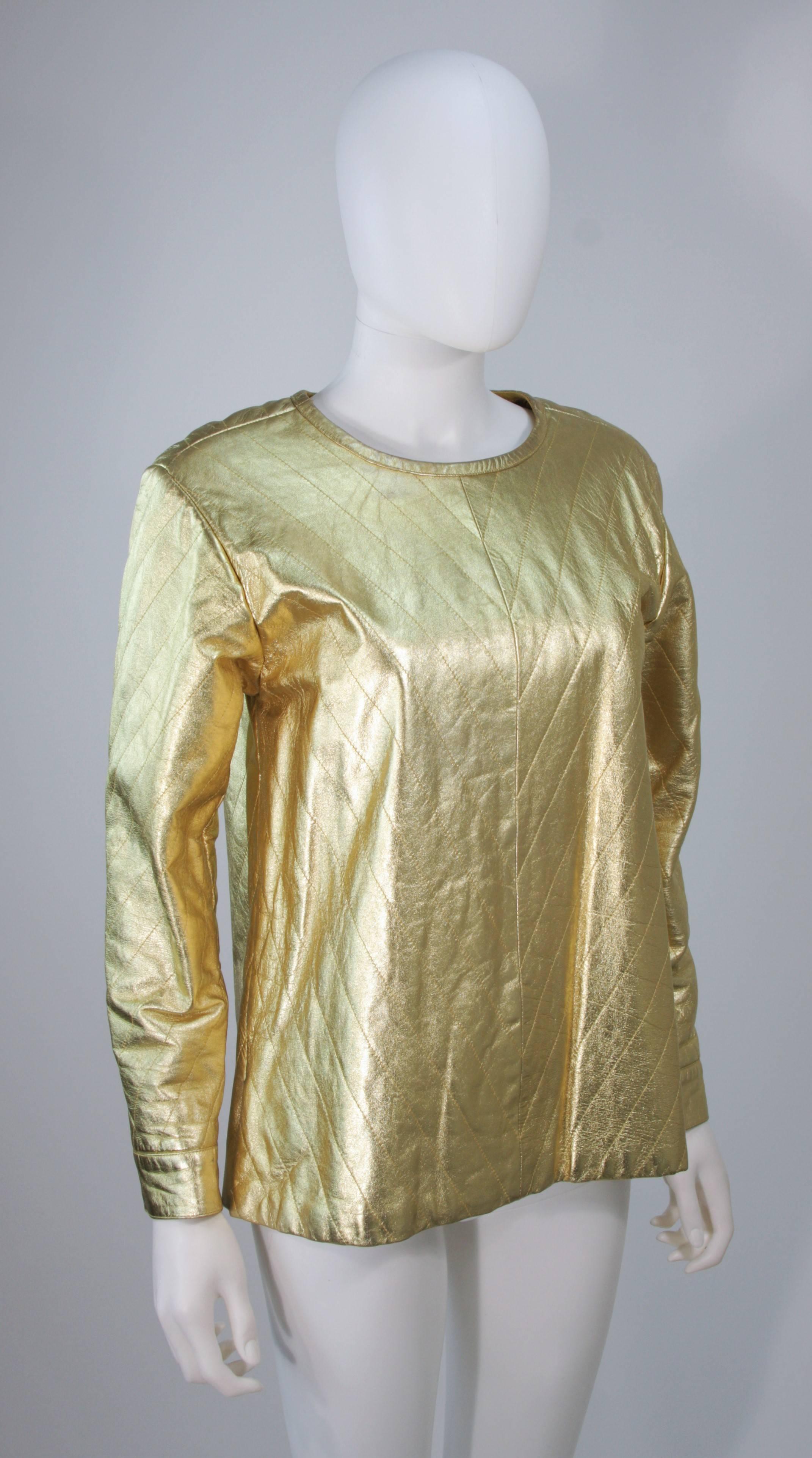 YVES SAINT LAURENT Gold Metallic Quilted Leather Top Size 38 In Excellent Condition For Sale In Los Angeles, CA