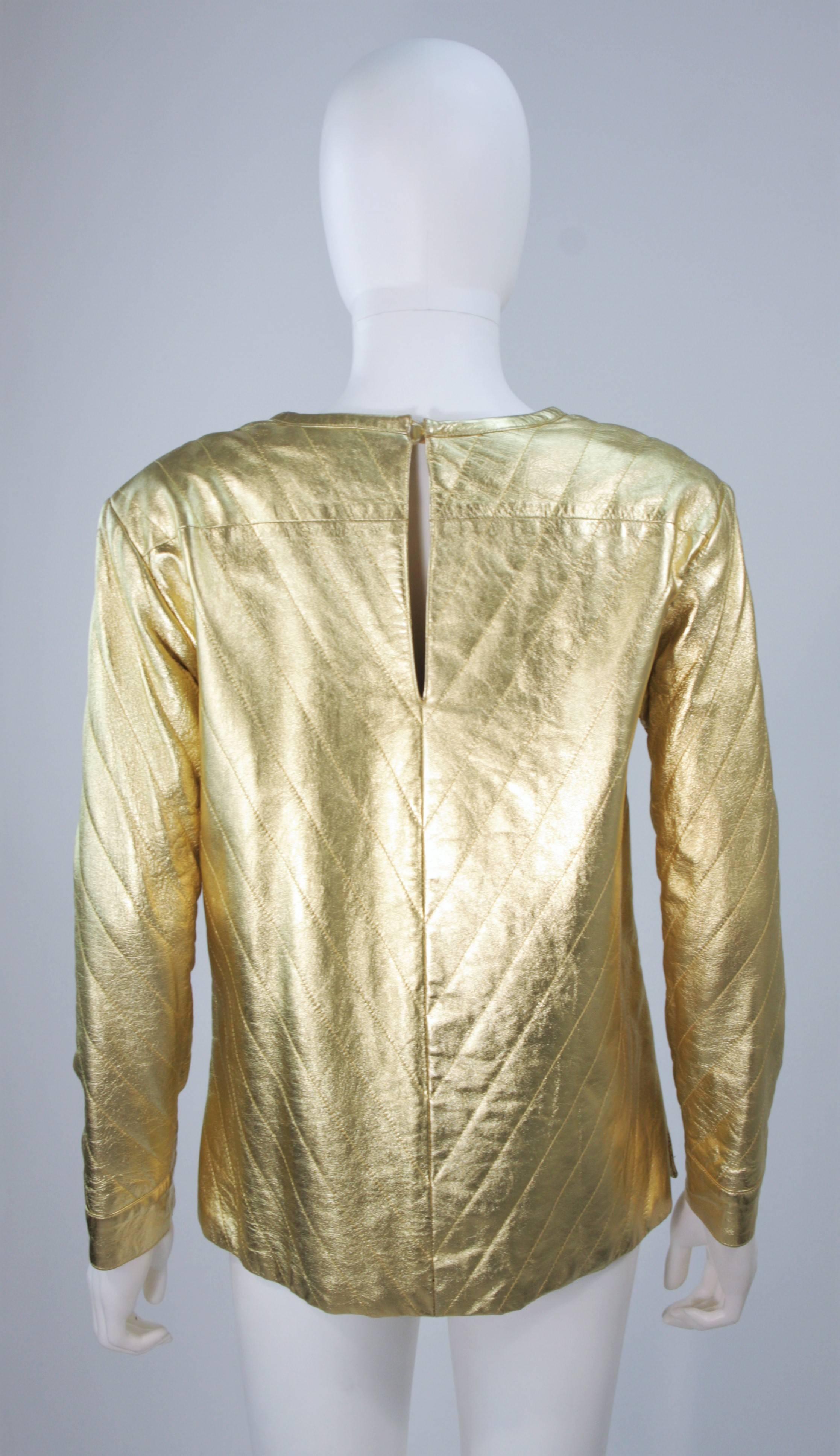 YVES SAINT LAURENT Gold Metallic Quilted Leather Top Size 38 For Sale 2