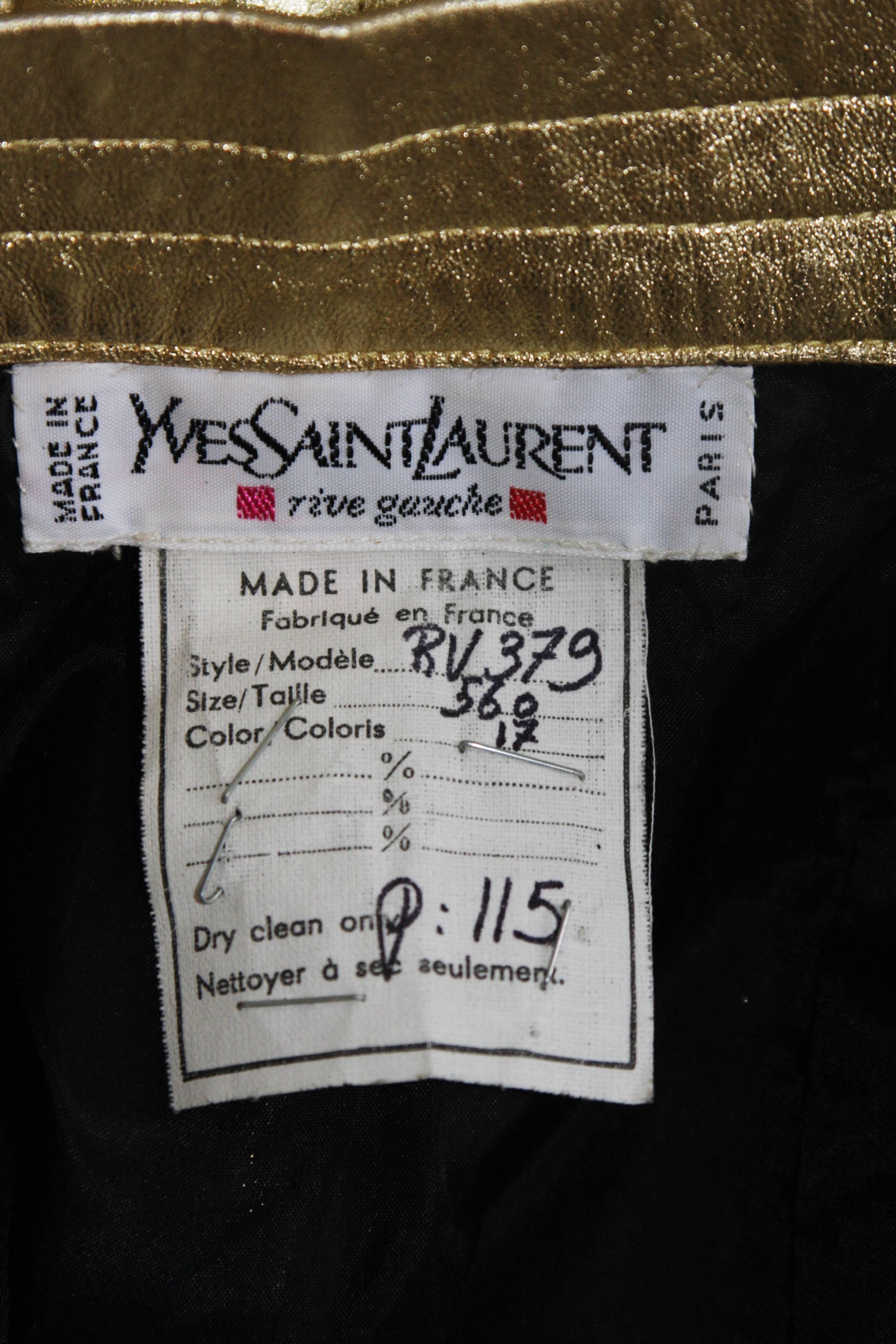 YVES SAINT LAURENT Gold Metallic Foil Leather Pleated Pants Joggers Size 38 1