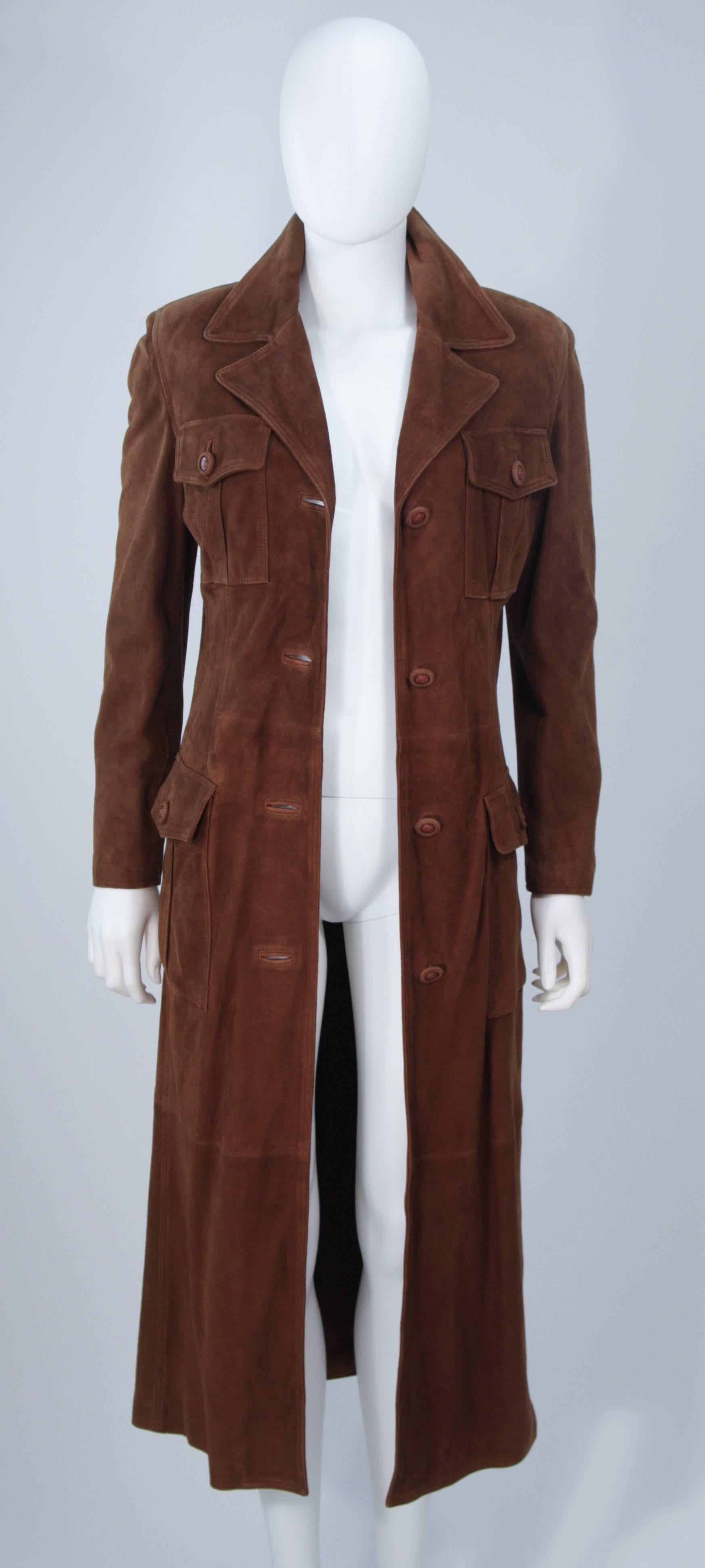 GIANNI VERSACE Brown Suede Trench Coat with Belt Size 6 In Excellent Condition In Los Angeles, CA