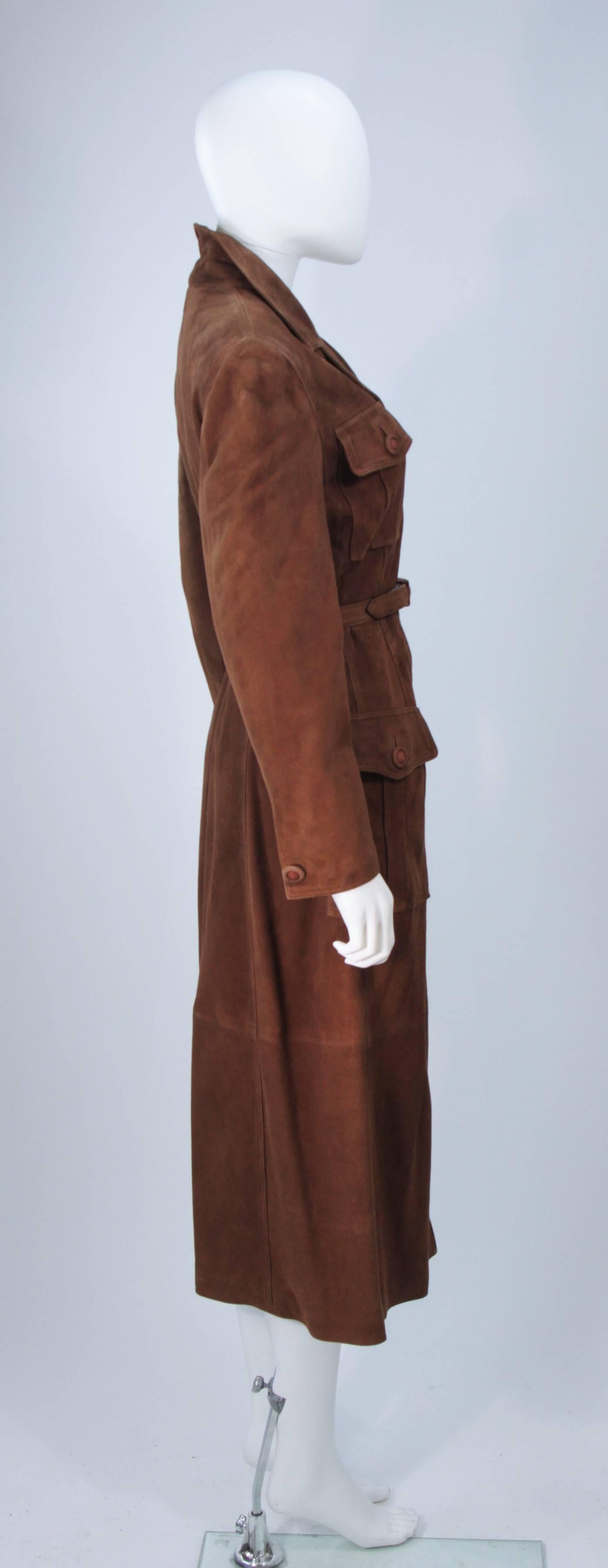 GIANNI VERSACE Brown Suede Trench Coat with Belt Size 6 1