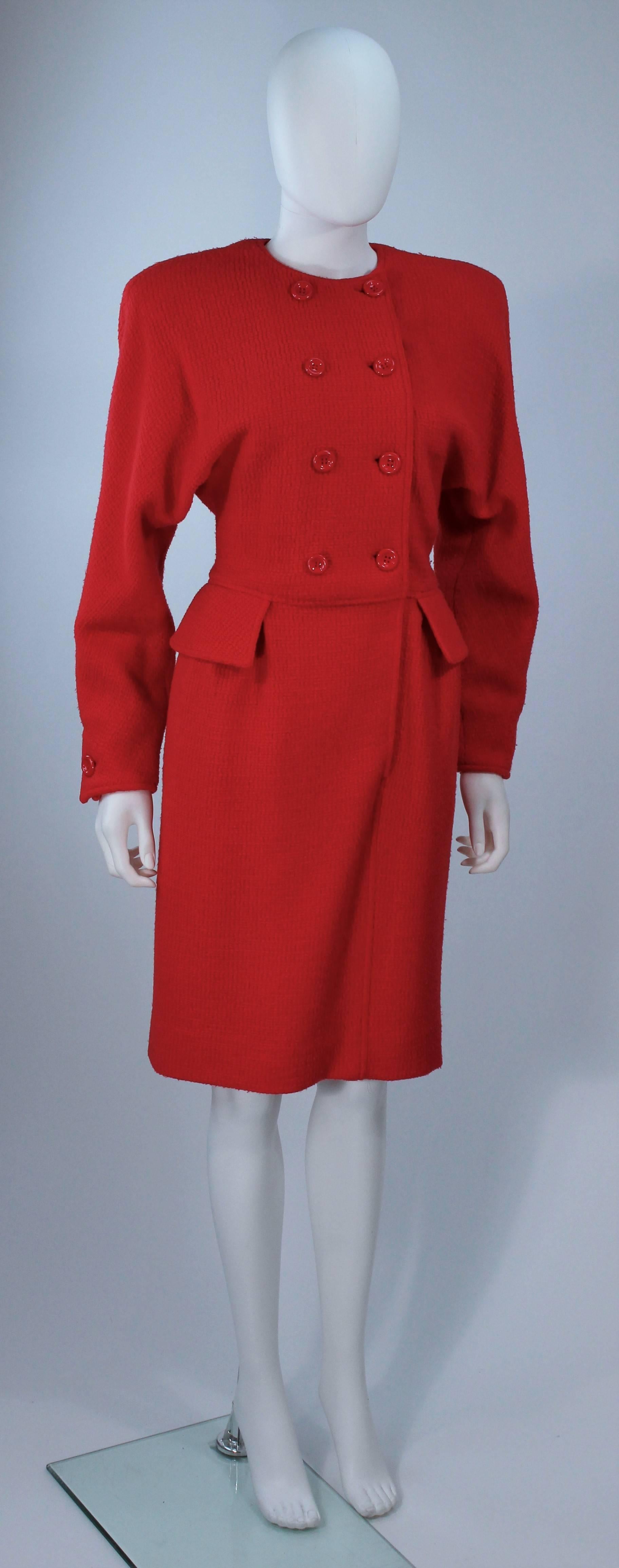  This Valentino  dress is composed of a red wool. Features center front buttons and side pockets. In excellent vintage condition. 

**Please cross-reference measurements for personal accuracy. Size in description box is an estimation.

Measures