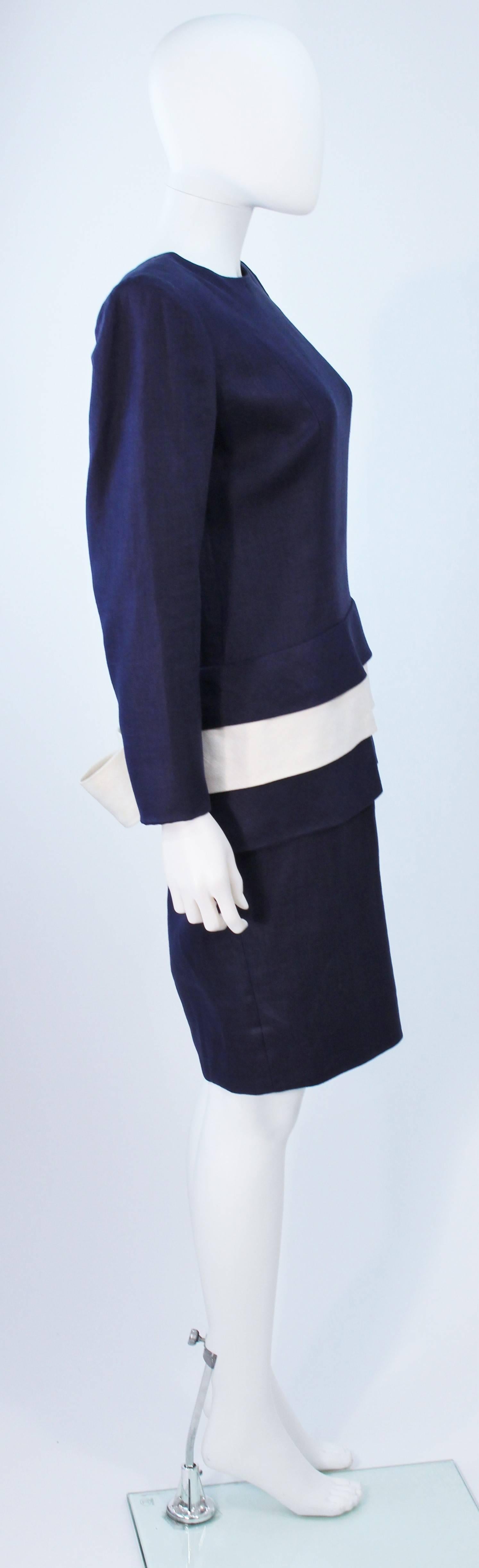 GIVENCHY COUTURE Navy Linen Color Block Dress with Bow Size 6 1