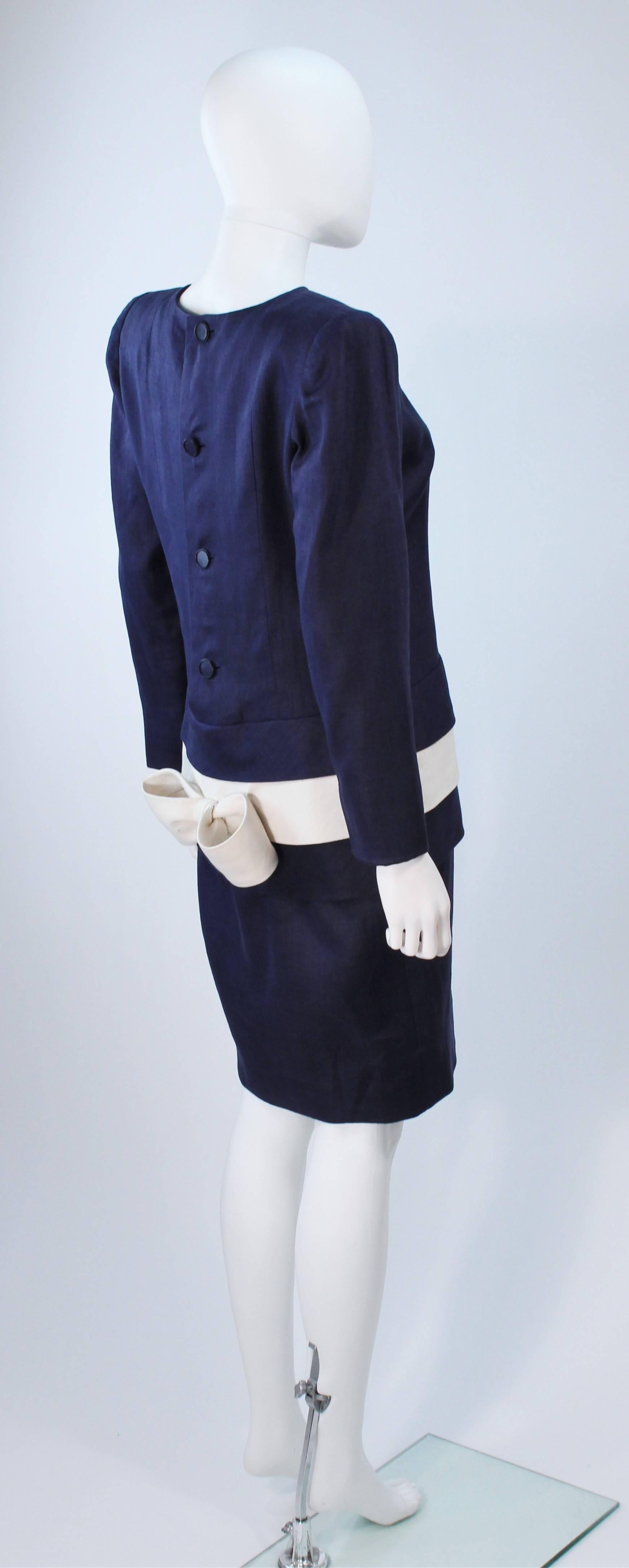 GIVENCHY COUTURE Navy Linen Color Block Dress with Bow Size 6 2